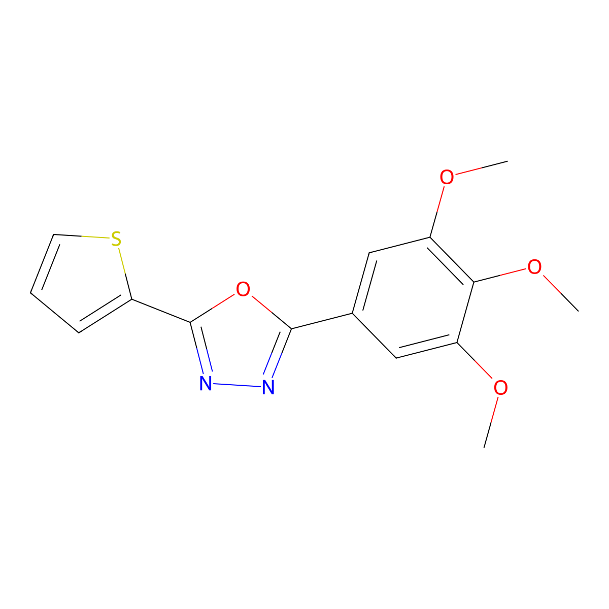 2-Thiophen-2-yl-5-(3,4,5-trimethoxyphenyl)-1,3,4-oxadiazole molecular structure, CAS 313382-57-9