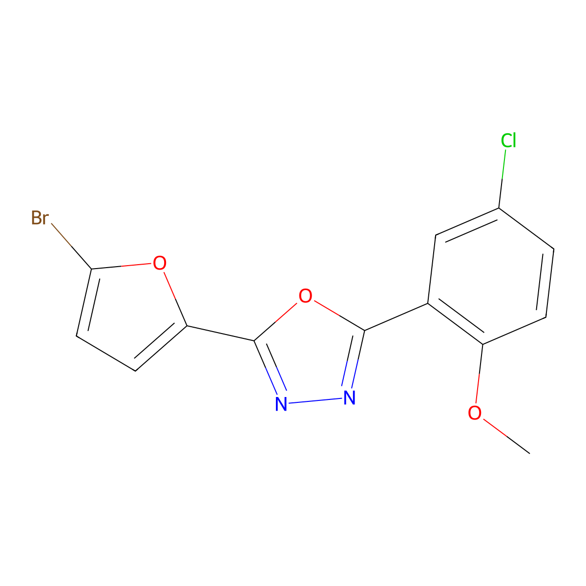 2-(5-Bromofuran-2-yl)-5-(5-chloro-2-methoxyphenyl)-1,3,4-oxadiazole molecular structure, CAS 313382-60-4