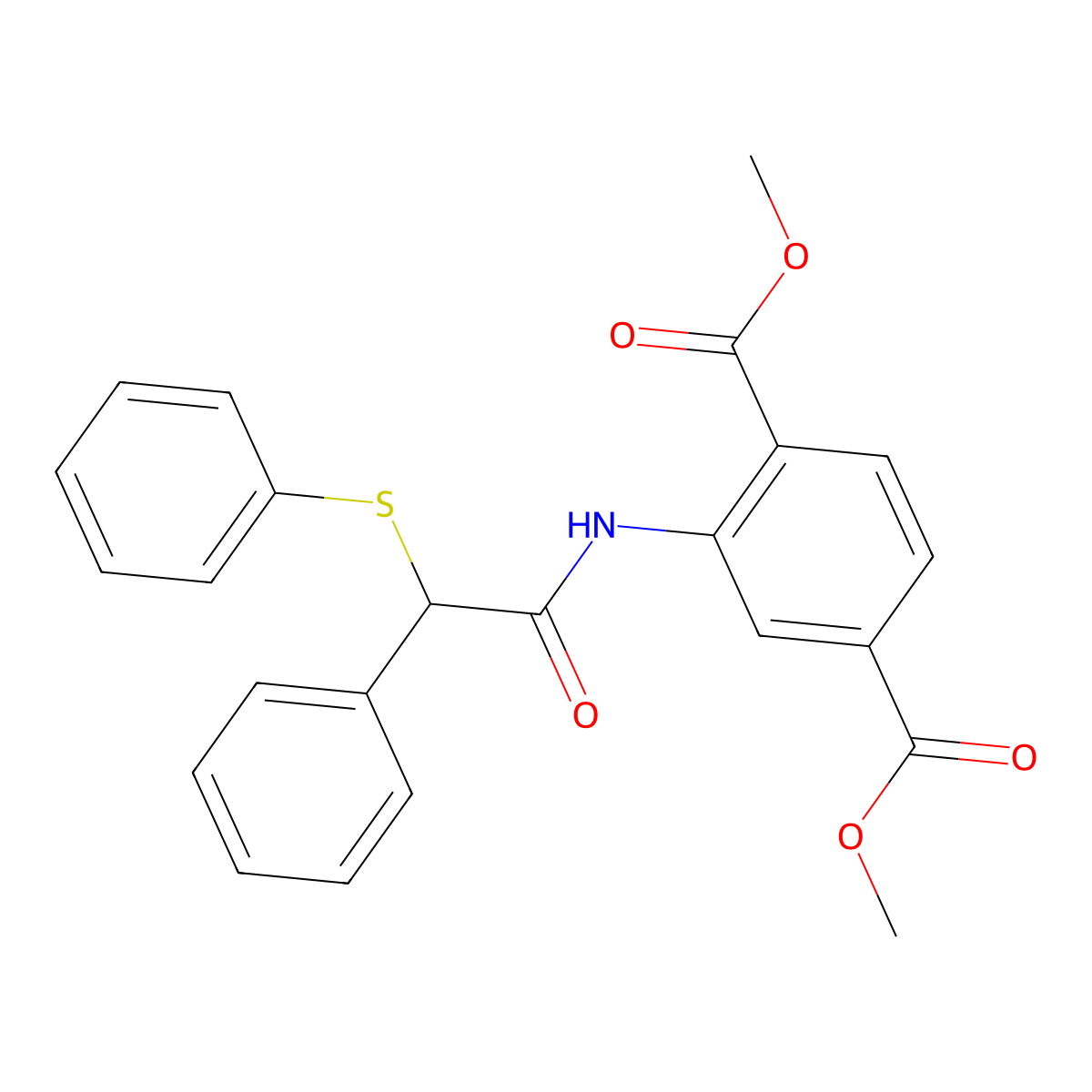 Dimethyl 2-(2-phenyl-2-(phenylthio)acetamido)terephthalate molecular structure, CAS 313385-67-0