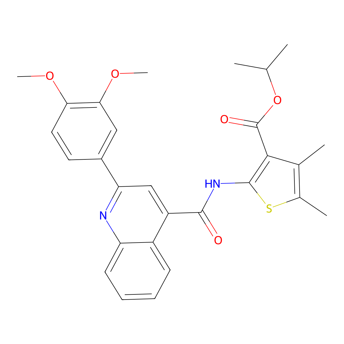 Isopropyl 2-({[2-(3,4-dimethoxyphenyl)-4-quinolinyl]carbonyl}amino)-4,5-dimethyl-3-thiophenecarboxylate molecular structure, CAS 313385-76-1