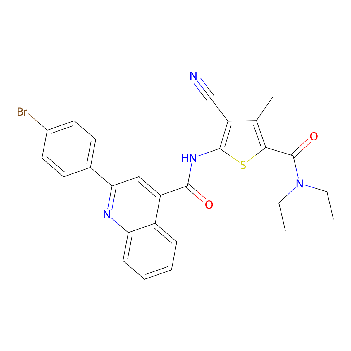2-(4-bromophenyl)-N-[3-cyano-5-(diethylcarbamoyl)-4-methylthiophen-2-yl]quinoline-4-carboxamide molecular structure, CAS 313385-78-3