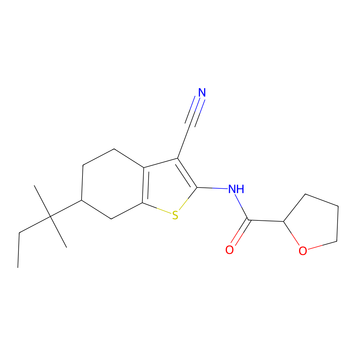 N-[3-cyano-6-(2-methylbutan-2-yl)-4,5,6,7-tetrahydro-1-benzothiophen-2-yl]oxolane-2-carboxamide molecular structure, CAS 313385-99-8