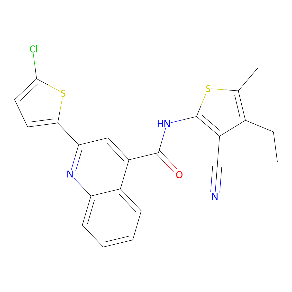 2-(5-chlorothiophen-2-yl)-N-(3-cyano-4-ethyl-5-methylthiophen-2-yl)quinoline-4-carboxamide molecular structure, CAS 313386-02-6