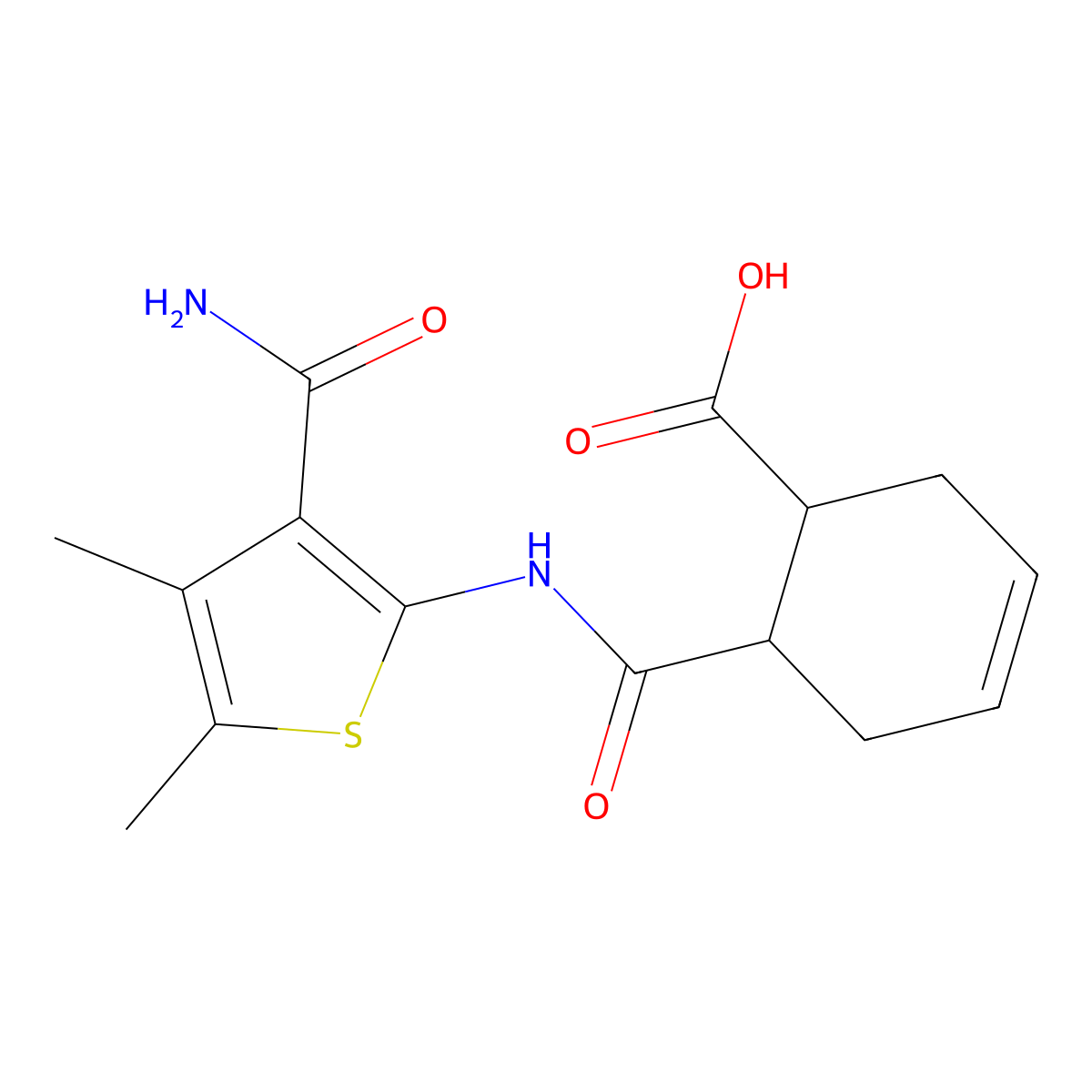 6-[(3-Carbamoyl-4,5-dimethylthiophen-2-yl)carbamoyl]cyclohex-3-ene-1-carboxylic acid molecular structure, CAS 313386-12-8