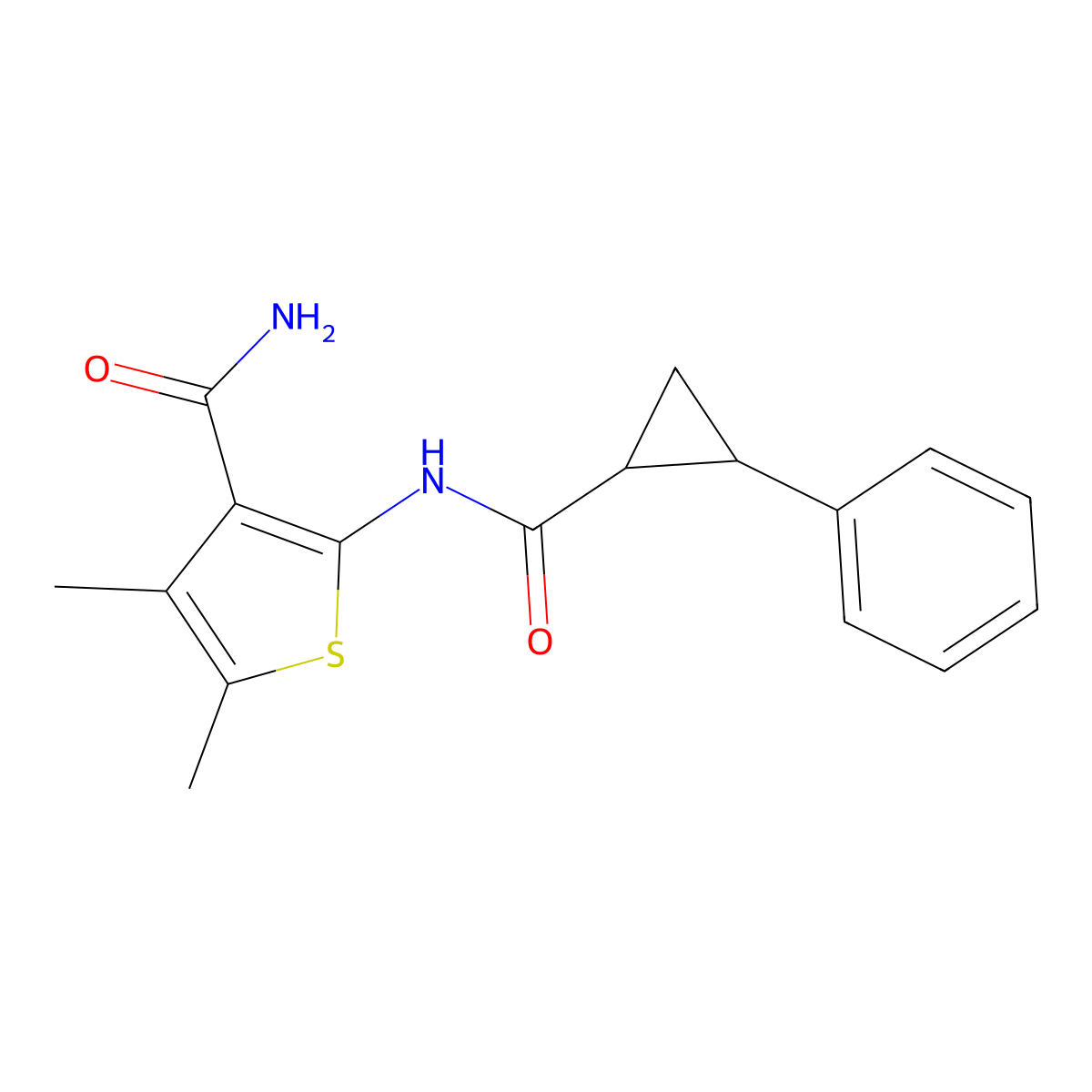 4,5-Dimethyl-2-[(2-phenylcyclopropanecarbonyl)amino]thiophene-3-carboxamide molecular structure, CAS 313386-29-7