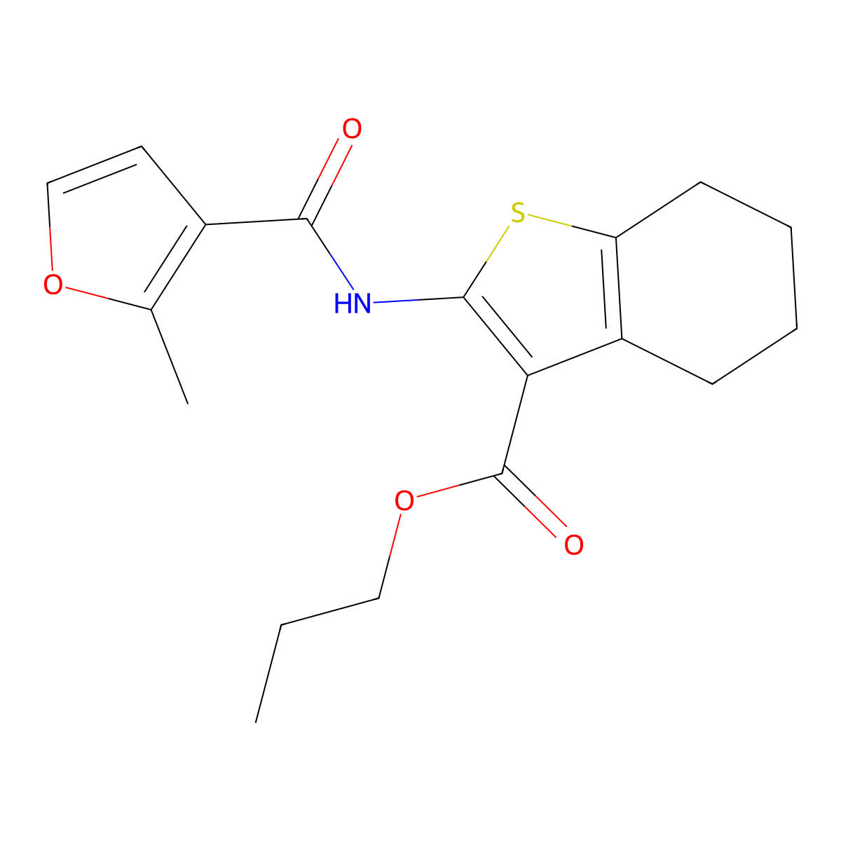 Propyl 2-[(2-methyl-3-furoyl)amino]-4,5,6,7-tetrahydro-1-benzothiophene-3-carboxylate molecular structure, CAS 313386-35-5