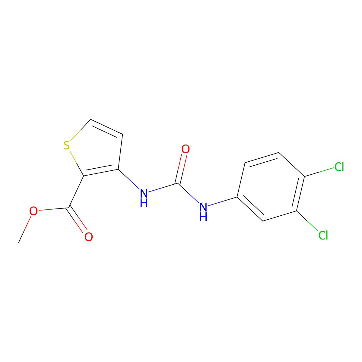 Methyl 3-[(3,4-dichlorophenyl)carbamoylamino]thiophene-2-carboxylate molecular structure, CAS 313386-36-6