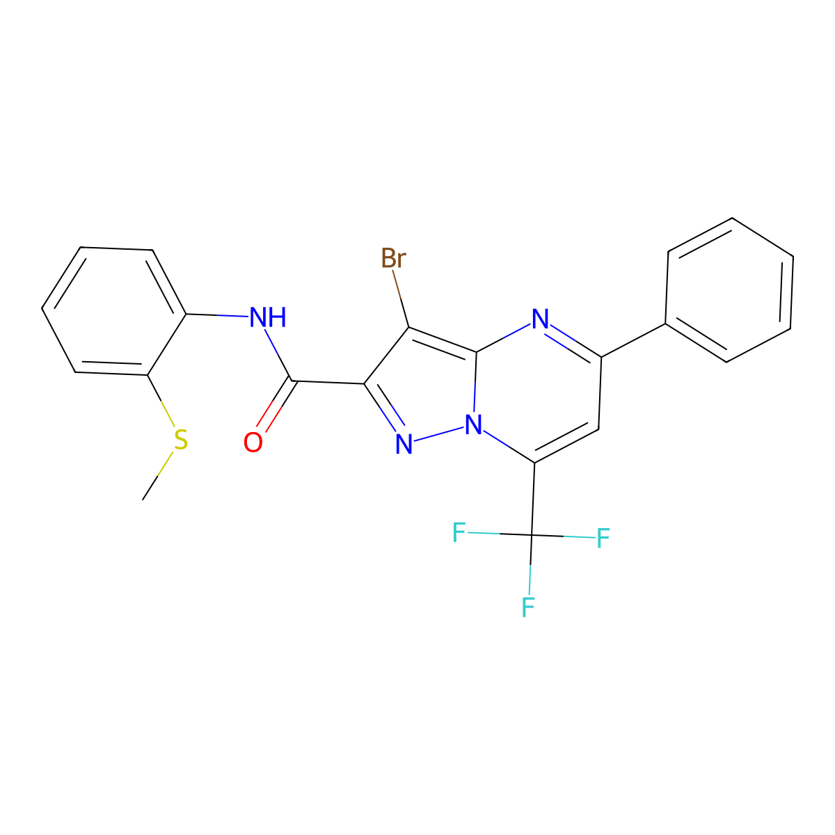 3-bromo-N-[2-(methylsulfanyl)phenyl]-5-phenyl-7-(trifluoromethyl)pyrazolo[1,5-a]pyrimidine-2-carboxamide molecular structure, CAS 313387-30-3