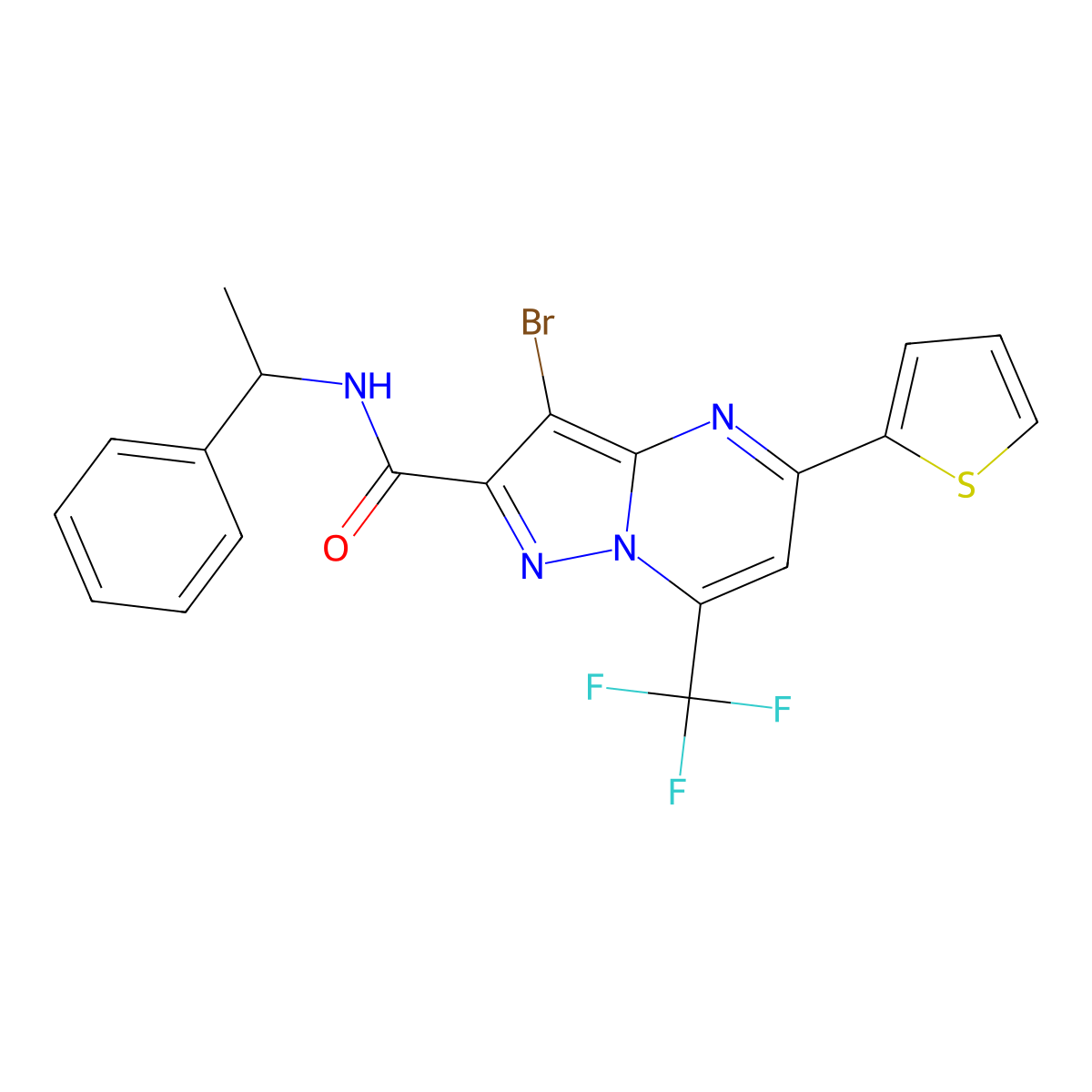 3-bromo-N-(1-phenylethyl)-5-(2-thienyl)-7-(trifluoromethyl)pyrazolo[1,5-a]pyrimidine-2-carboxamide molecular structure, CAS 313387-33-6