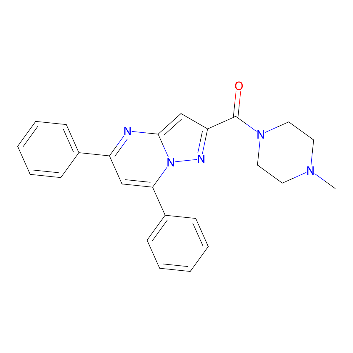 (5,7-Diphenylpyrazolo[1,5-a]pyrimidin-2-yl)(4-methylpiperazin-1-yl)methanone molecular structure, CAS 313387-88-1
