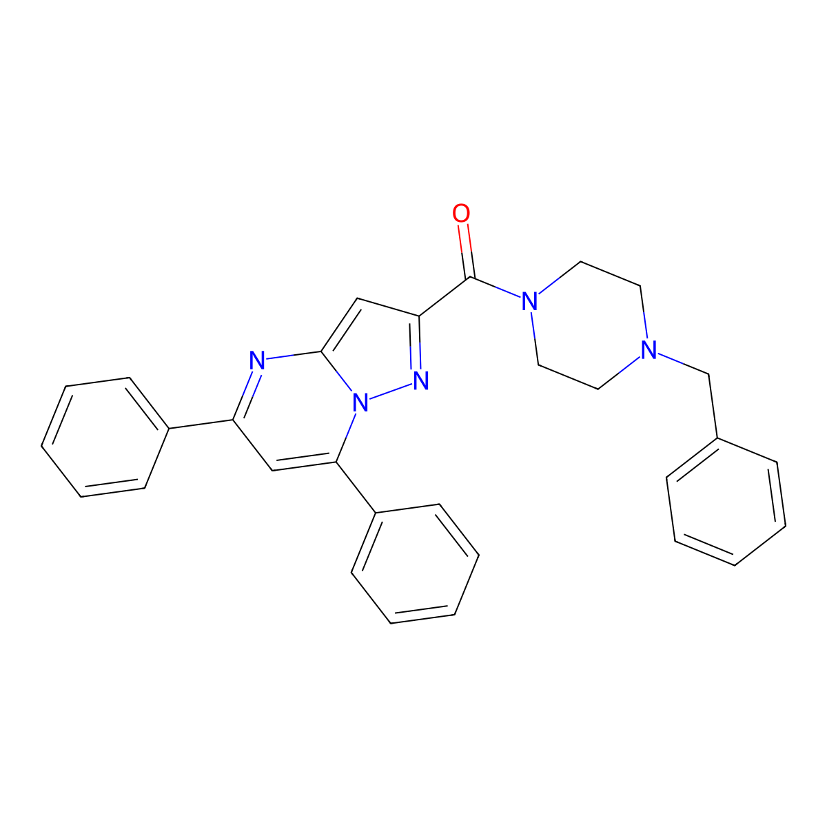 (4-Benzylpiperazin-1-yl)(5,7-diphenylpyrazolo[1,5-a]pyrimidin-2-yl)methanone molecular structure, CAS 313387-91-6