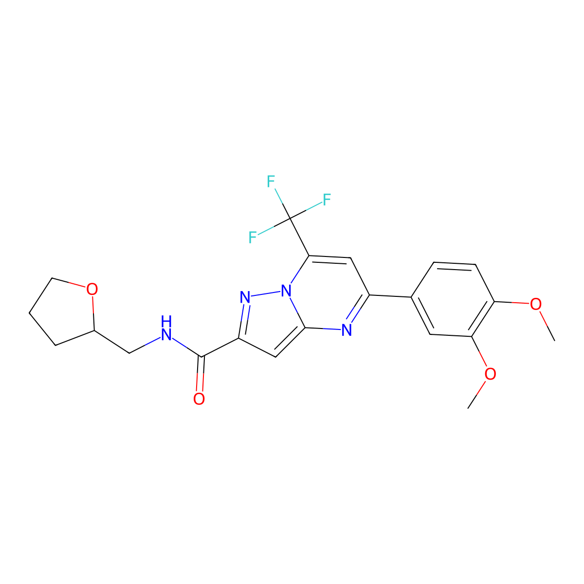 5-(3,4-dimethoxyphenyl)-N-(oxolan-2-ylmethyl)-7-(trifluoromethyl)pyrazolo[1,5-a]pyrimidine-2-carboxamide molecular structure, CAS 313387-99-4