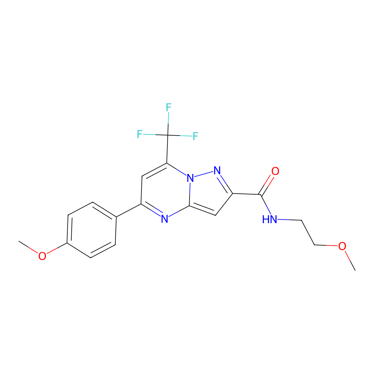 N-(2-methoxyethyl)-5-(4-methoxyphenyl)-7-(trifluoromethyl)pyrazolo[1,5-a]pyrimidine-2-carboxamide molecular structure, CAS 313388-24-8