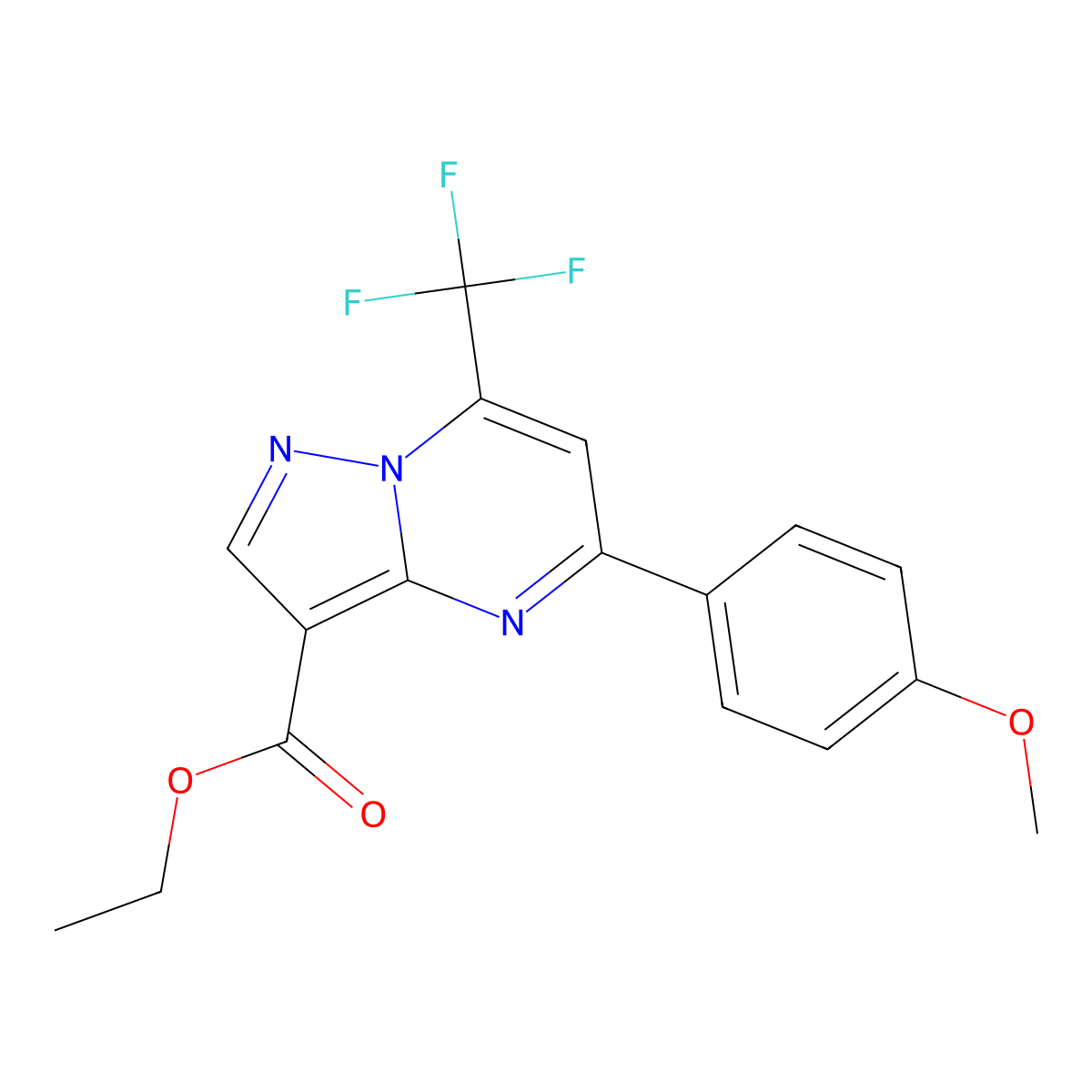 Ethyl 5-(4-methoxyphenyl)-7-(trifluoromethyl)pyrazolo[1,5-a]pyrimidine-3-carboxylate molecular structure, CAS 313388-27-1