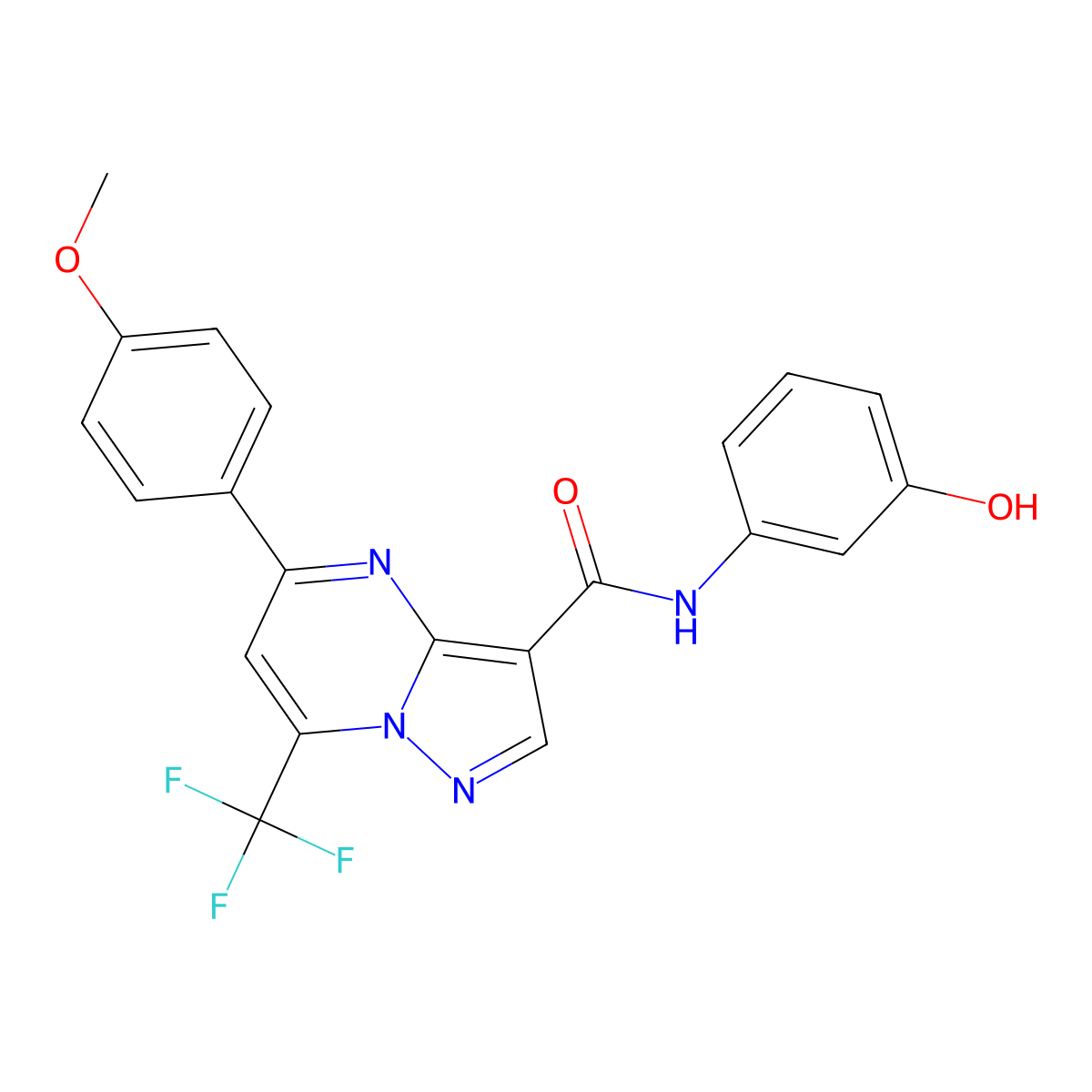 N-(3-hydroxyphenyl)-5-(4-methoxyphenyl)-7-(trifluoromethyl)pyrazolo[1,5-a]pyrimidine-3-carboxamide molecular structure, CAS 313388-30-6