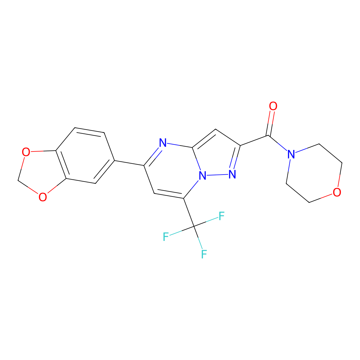 5-(1,3-Benzodioxol-5-yl)-2-(4-morpholinylcarbonyl)-7-(trifluoromethyl)pyrazolo[1,5-a]pyrimidine molecular structure, CAS 313389-17-2