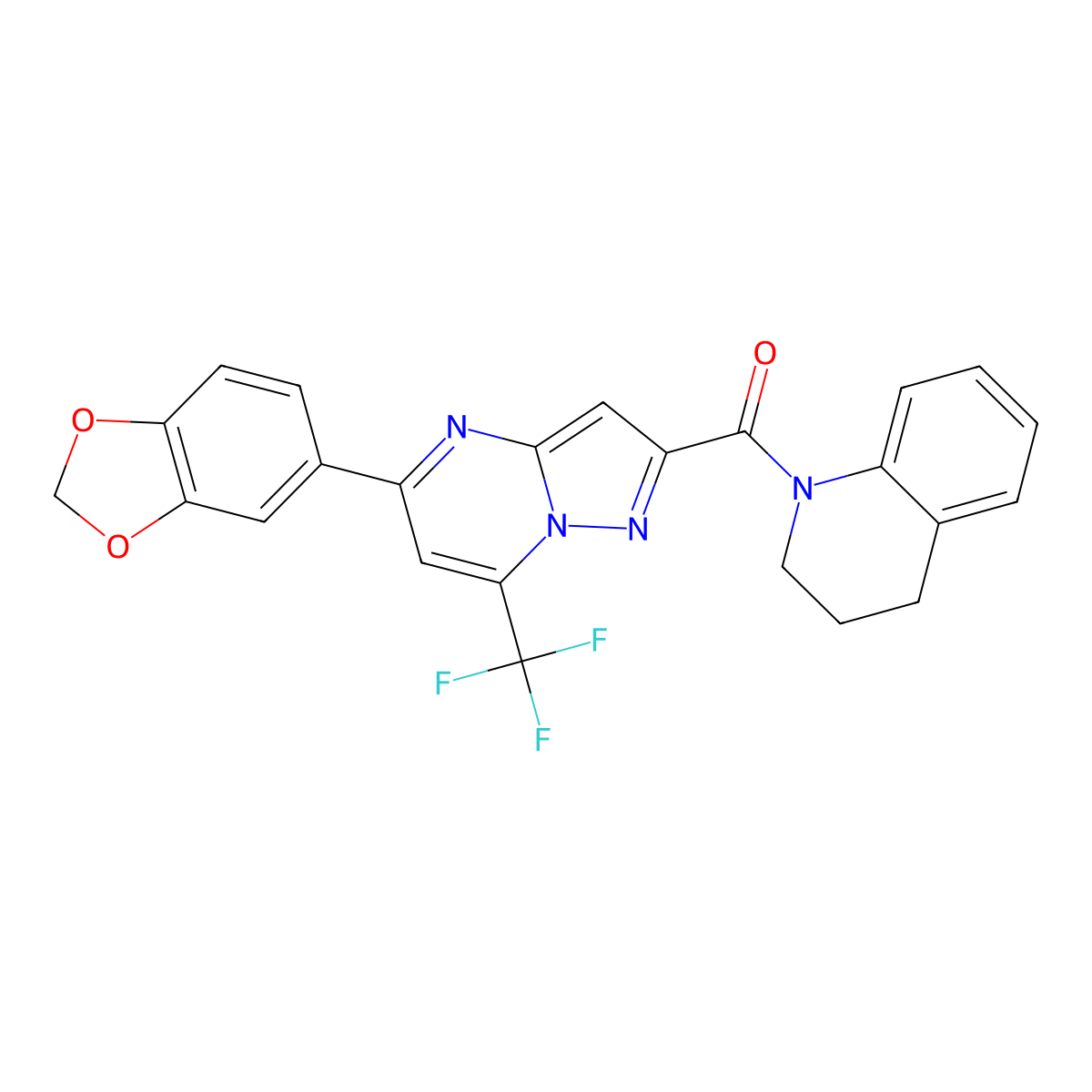 [5-(1,3-benzodioxol-5-yl)-7-(trifluoromethyl)pyrazolo[1,5-a]pyrimidin-2-yl](3,4-dihydroquinolin-1(2H)-yl)methanone molecular structure, CAS 313389-22-9
