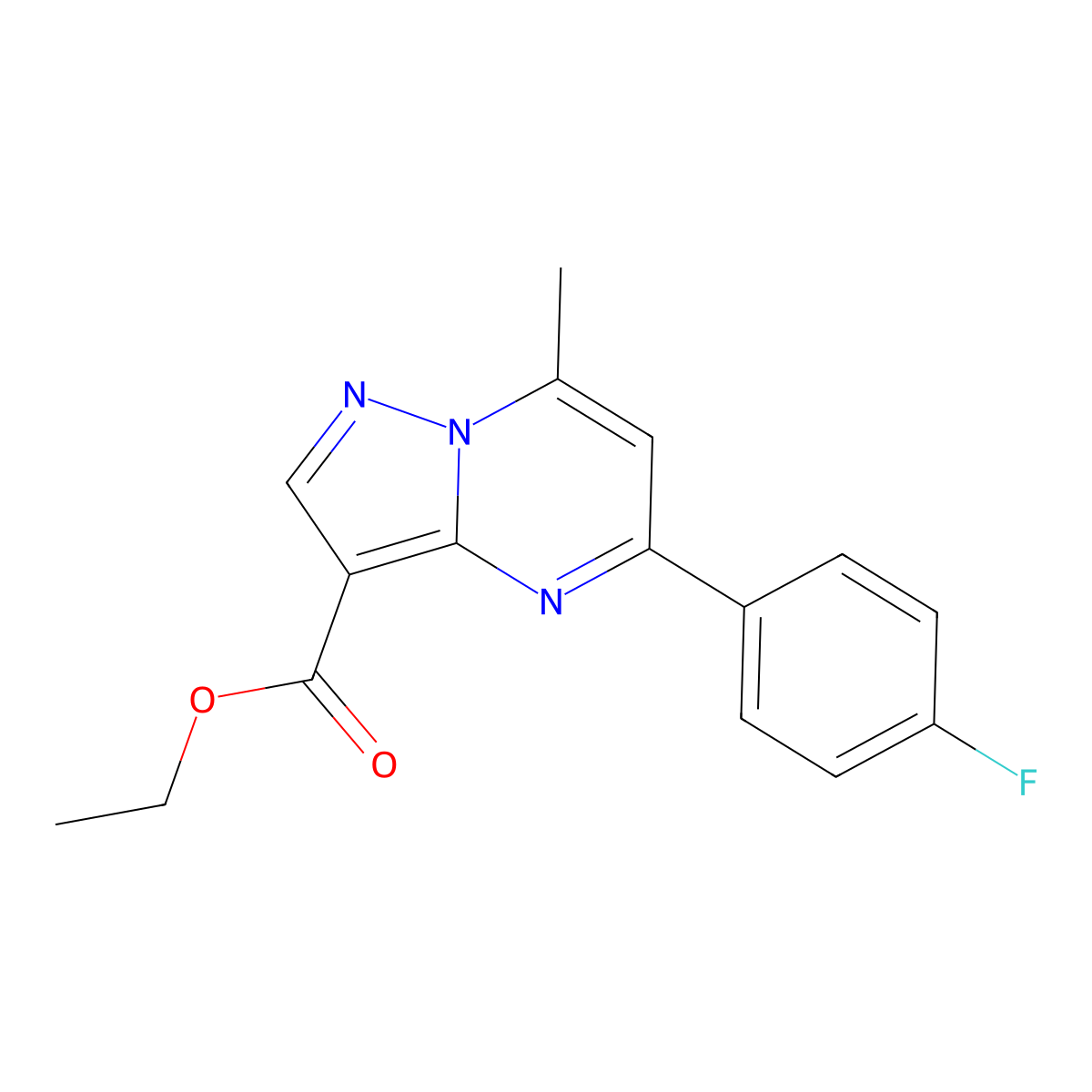 Ethyl 5-(4-fluorophenyl)-7-methylpyrazolo[1,5-a]pyrimidine-3-carboxylate molecular structure, CAS 313389-29-6