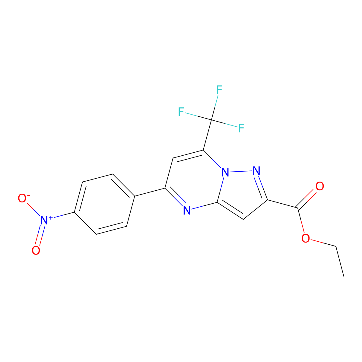 Ethyl 5-(4-nitrophenyl)-7-(trifluoromethyl)pyrazolo[1,5-a]pyrimidine-2-carboxylate molecular structure, CAS 313389-39-8
