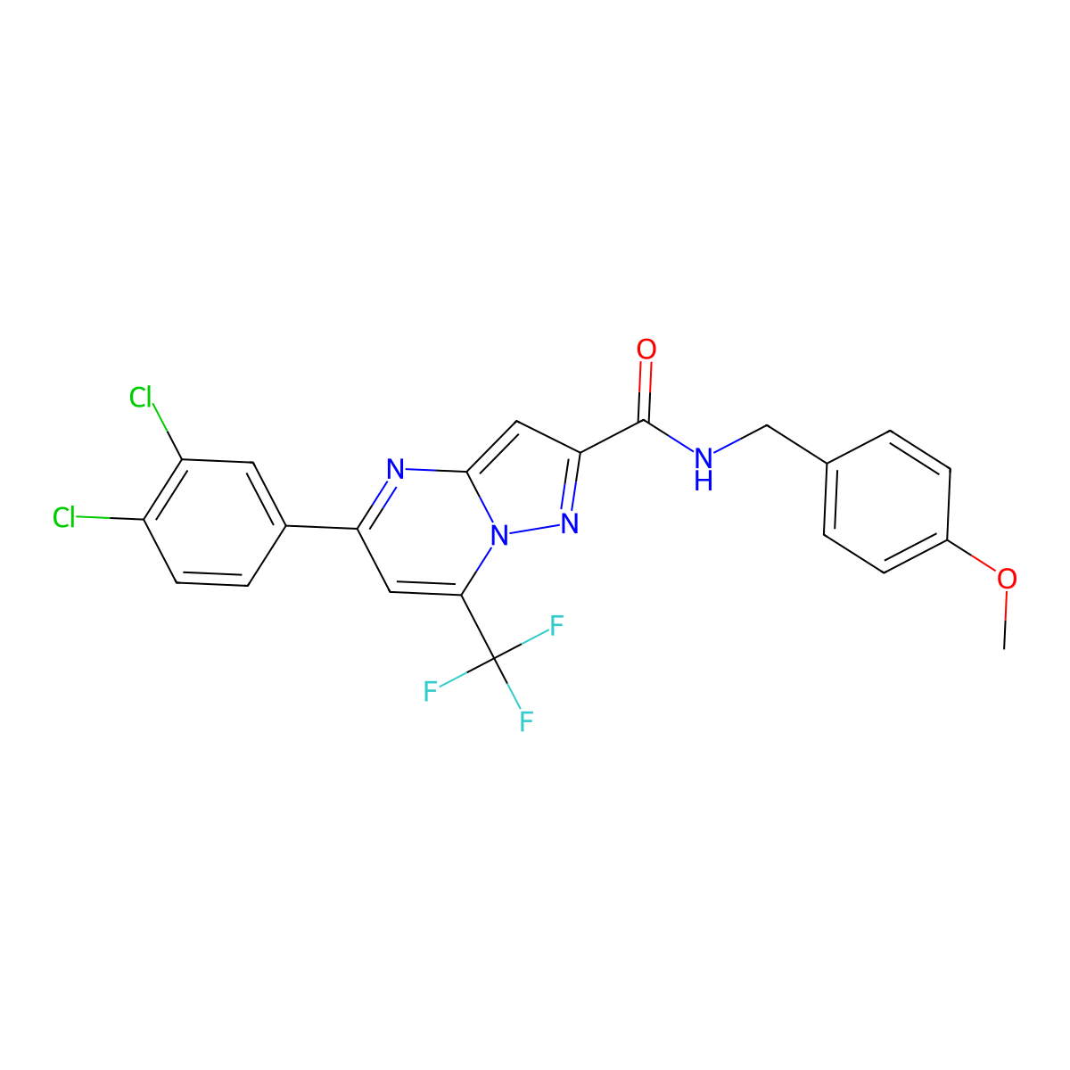 5-(3,4-dichlorophenyl)-N-(4-methoxybenzyl)-7-(trifluoromethyl)pyrazolo[1,5-a]pyrimidine-2-carboxamide molecular structure, CAS 313389-51-4