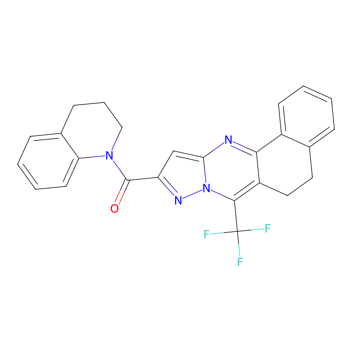 10-(3,4-dihydro-1(2H)-quinolinylcarbonyl)-7-(trifluoromethyl)-5,6-dihydrobenzo[h]pyrazolo[5,1-b]quinazoline molecular structure, CAS 313389-88-7