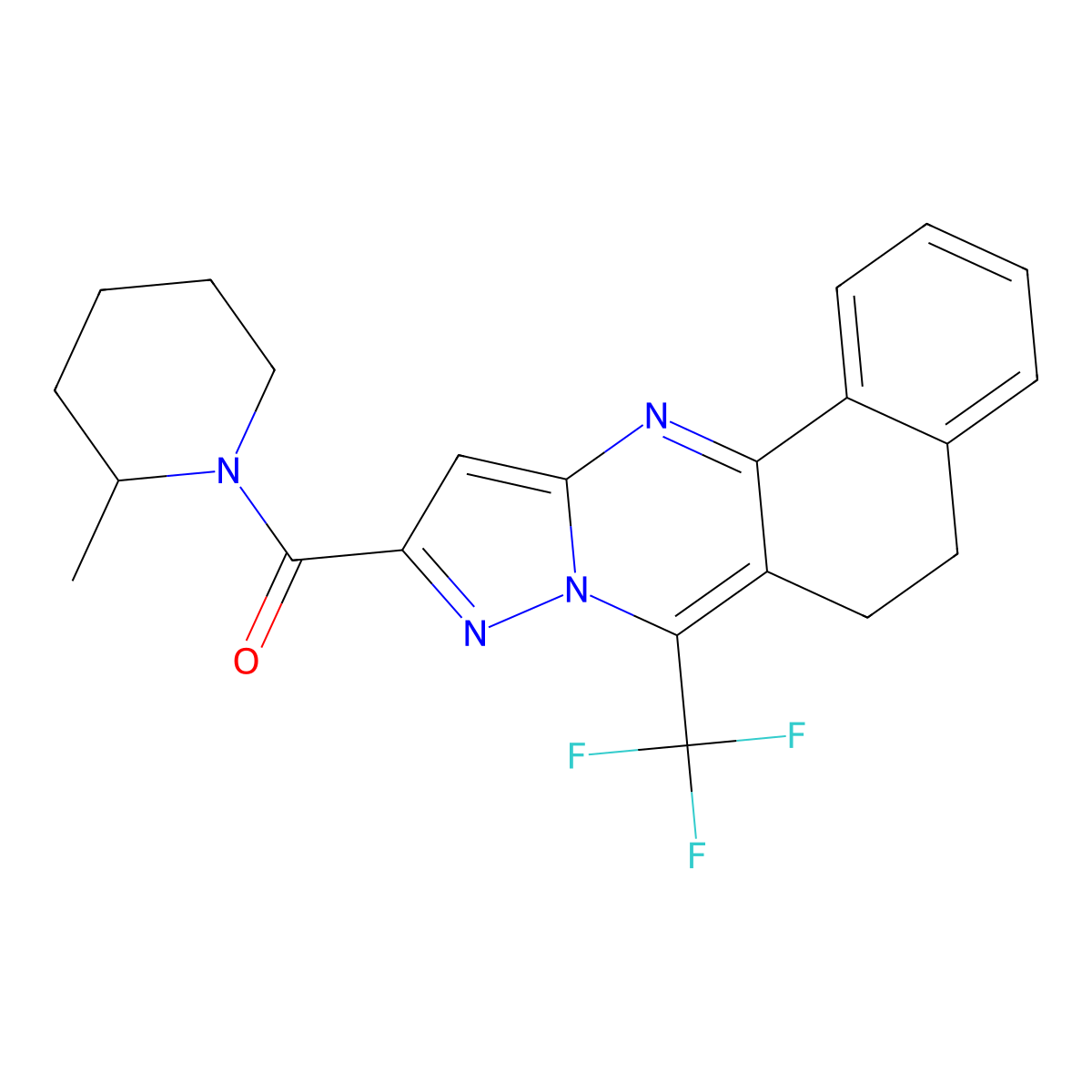 (2-Methylpiperidin-1-yl)(7-(trifluoromethyl)-5,6-dihydrobenzo[h]pyrazolo[5,1-b]quinazolin-10-yl)methanone molecular structure, CAS 313389-90-1