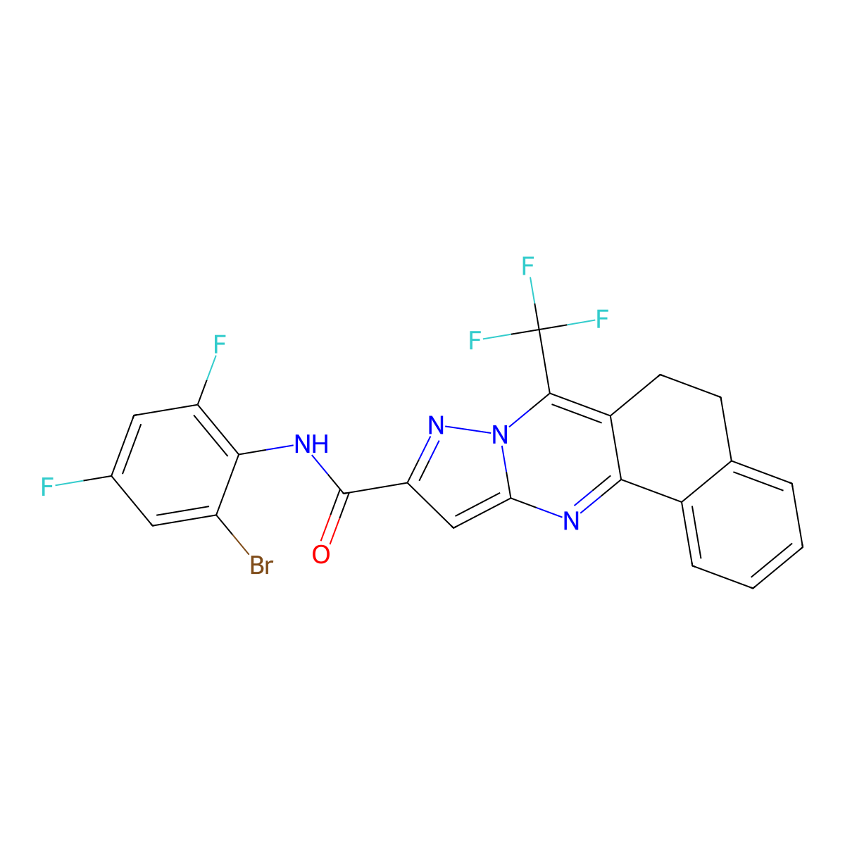 N-(2-bromo-4,6-difluorophenyl)-7-(trifluoromethyl)-5,6-dihydrobenzo[h]pyrazolo[5,1-b]quinazoline-10-carboxamide molecular structure, CAS 313389-94-5