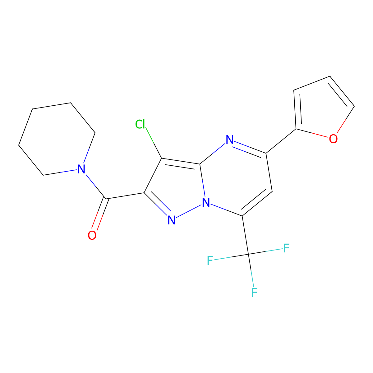 [3-Chloro-5-(furan-2-yl)-7-(trifluoromethyl)pyrazolo[1,5-a]pyrimidin-2-yl](piperidin-1-yl)methanone molecular structure, CAS 313390-20-4