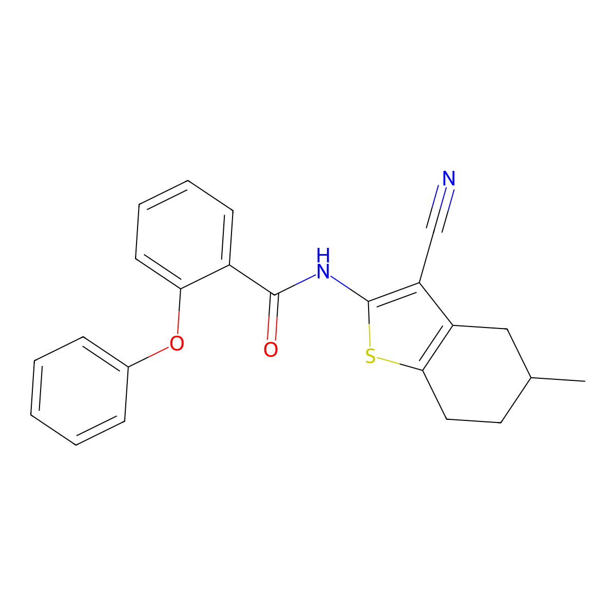 N-(3-cyano-5-methyl-4,5,6,7-tetrahydro-1-benzothiophen-2-yl)-2-phenoxybenzamide molecular structure, CAS 313391-56-9