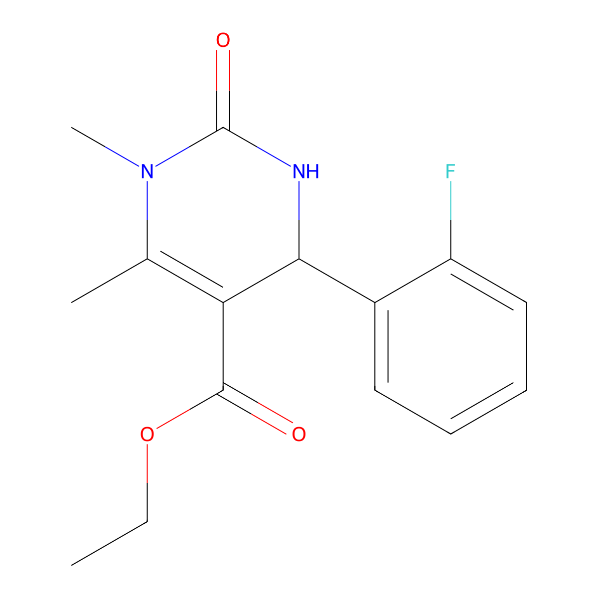 Ethyl 4-(2-fluorophenyl)-1,6-dimethyl-2-oxo-1,2,3,4-tetrahydropyrimidine-5-carboxylate molecular structure, CAS 313391-66-1
