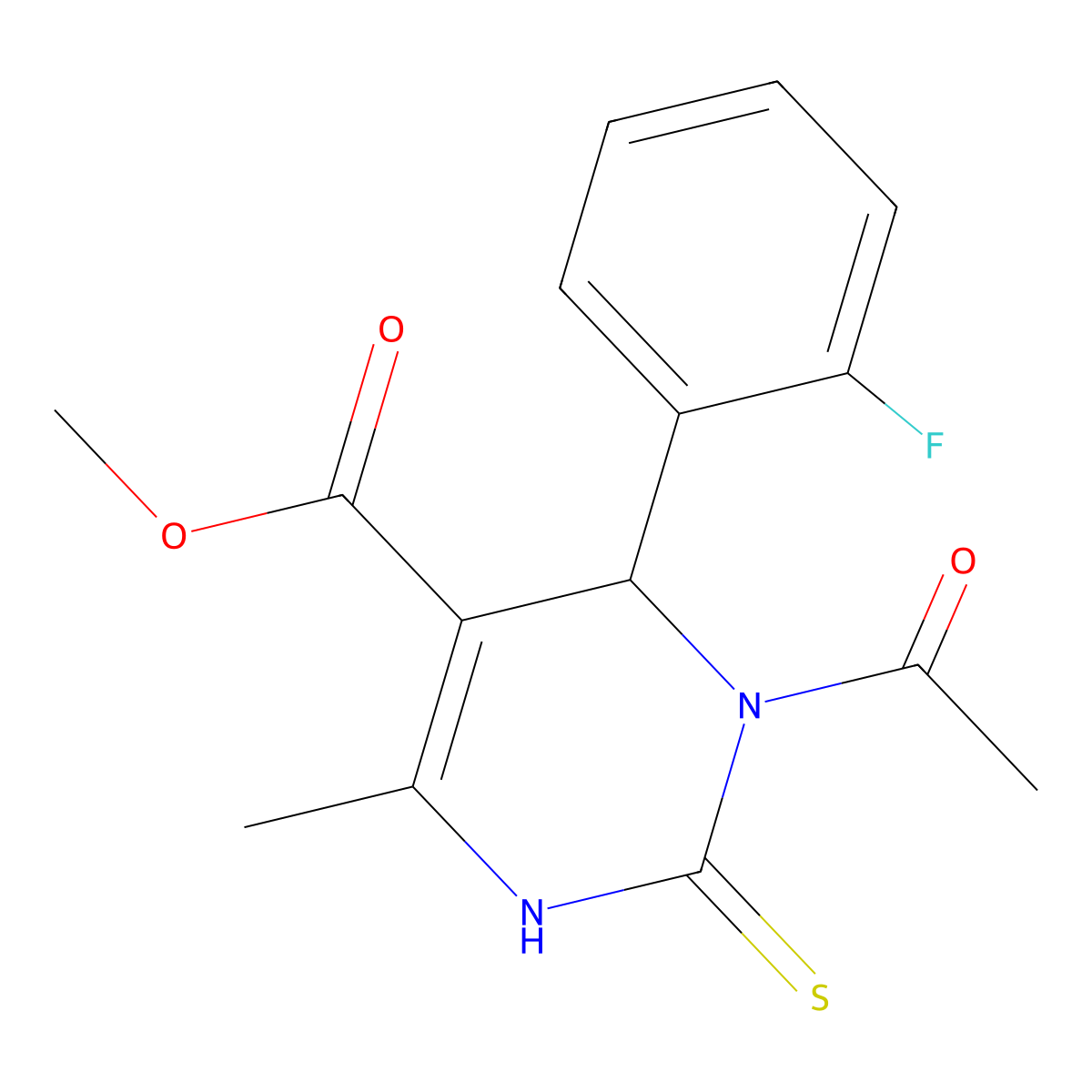 Methyl 3-acetyl-4-(2-fluorophenyl)-6-methyl-2-thioxo-1,2,3,4-tetrahydropyrimidine-5-carboxylate molecular structure, CAS 313391-68-3