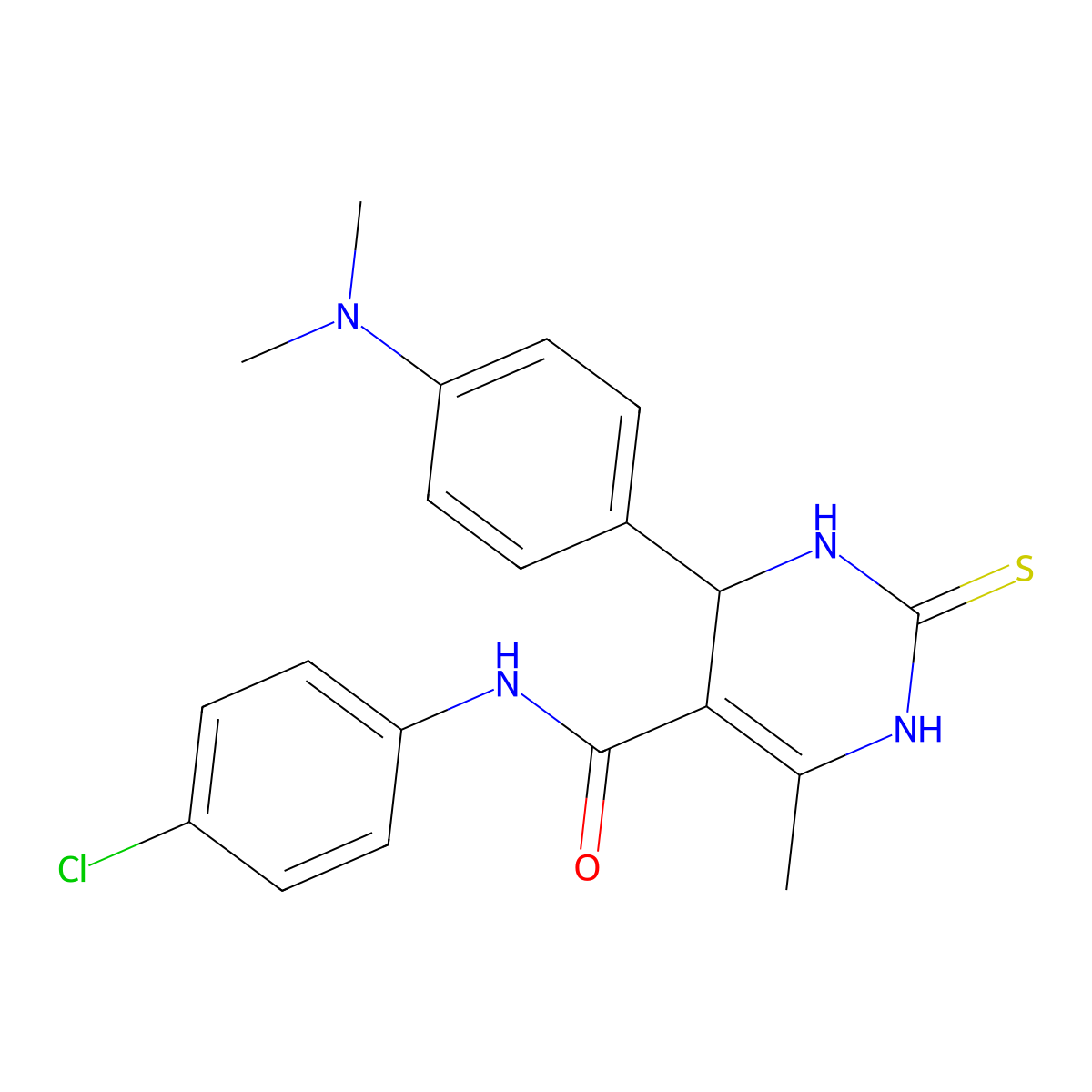 N-(4-chlorophenyl)-4-(4-(dimethylamino)phenyl)-6-methyl-2-thioxo-1,2,3,4-tetrahydropyrimidine-5-carboxamide molecular structure, CAS 313392-21-1