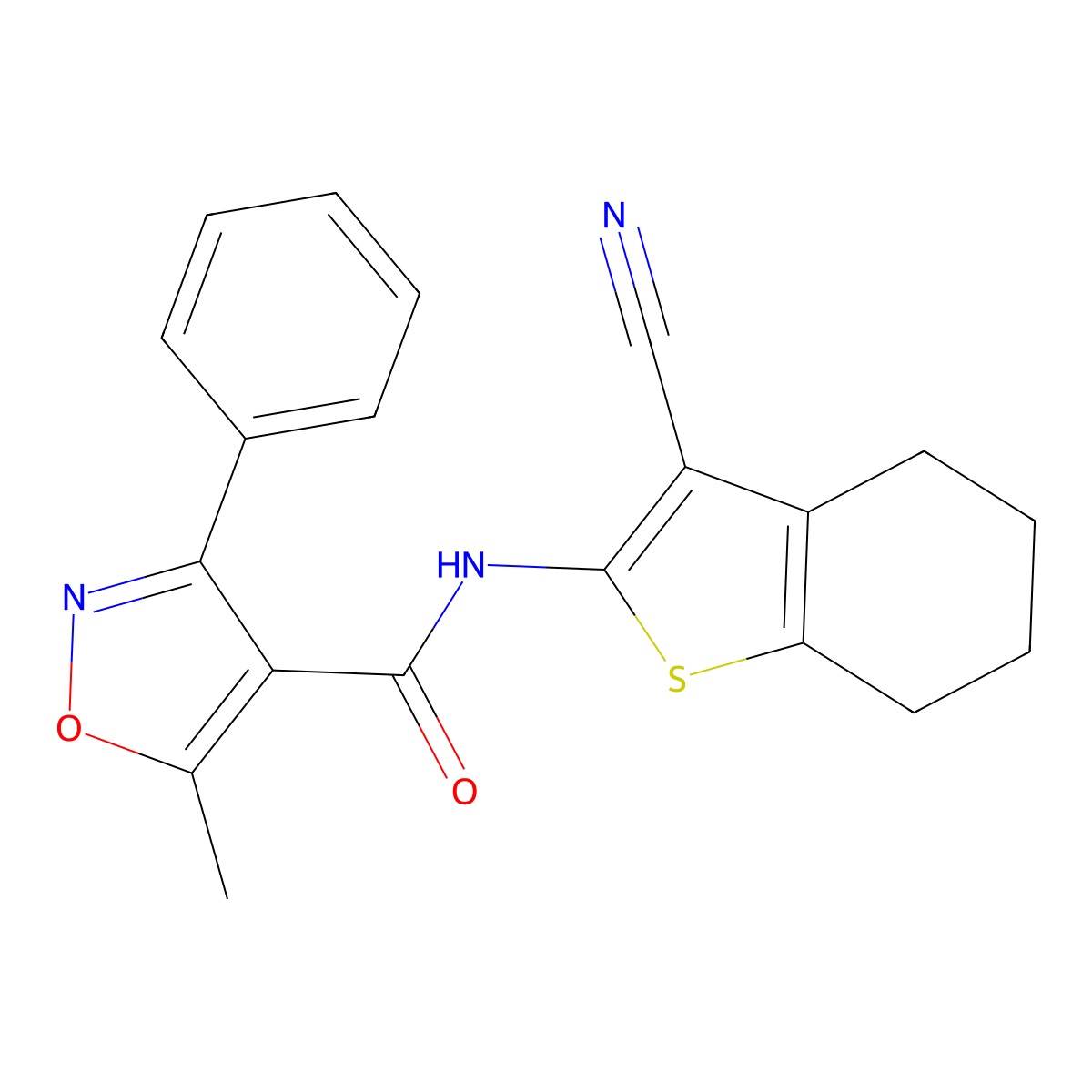 N-(3-cyano-4,5,6,7-tetrahydro-1-benzothiophen-2-yl)-5-methyl-3-phenyl-1,2-oxazole-4-carboxamide molecular structure, CAS 313392-47-1