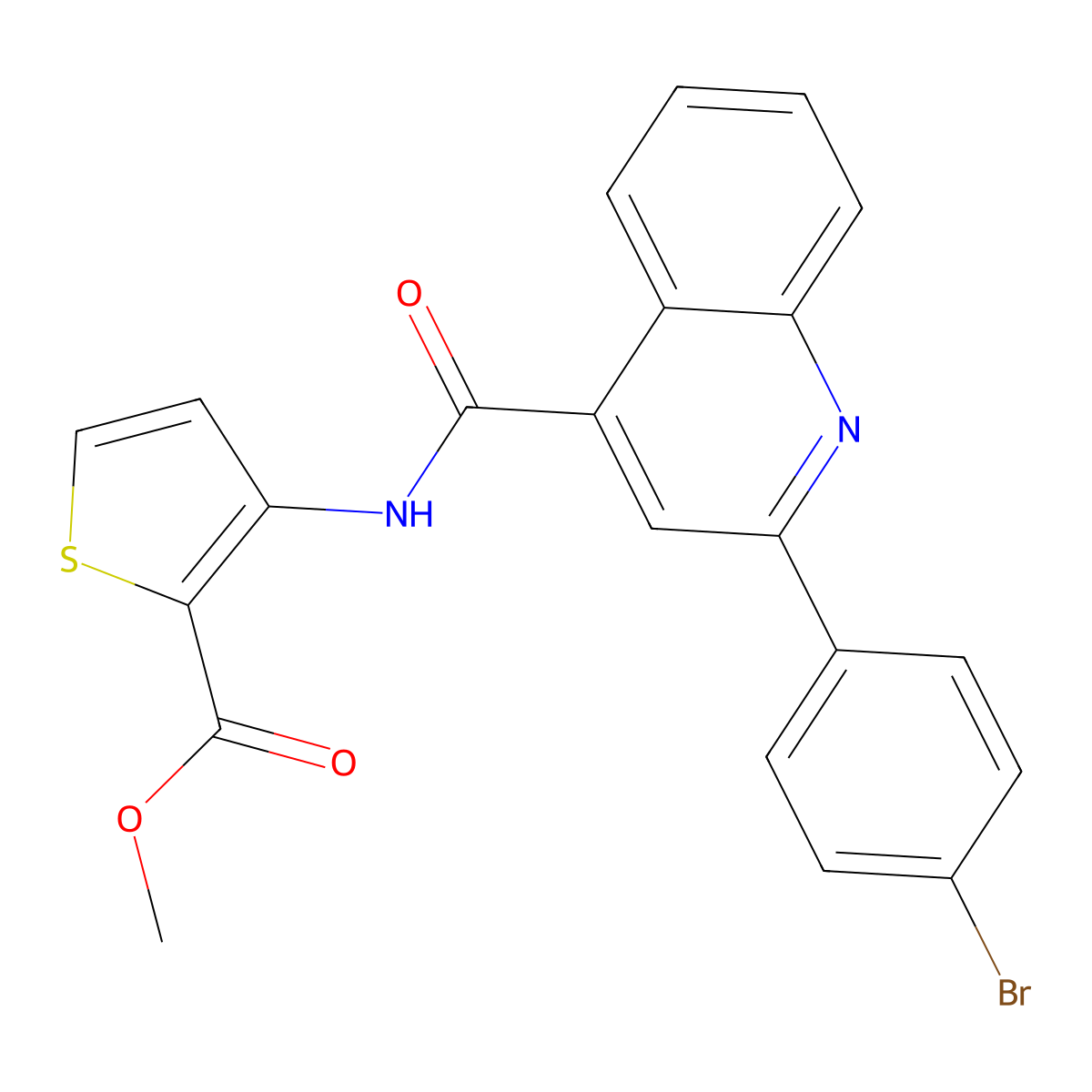Methyl 3-[[2-(4-bromophenyl)quinoline-4-carbonyl]amino]thiophene-2-carboxylate molecular structure, CAS 313392-54-0