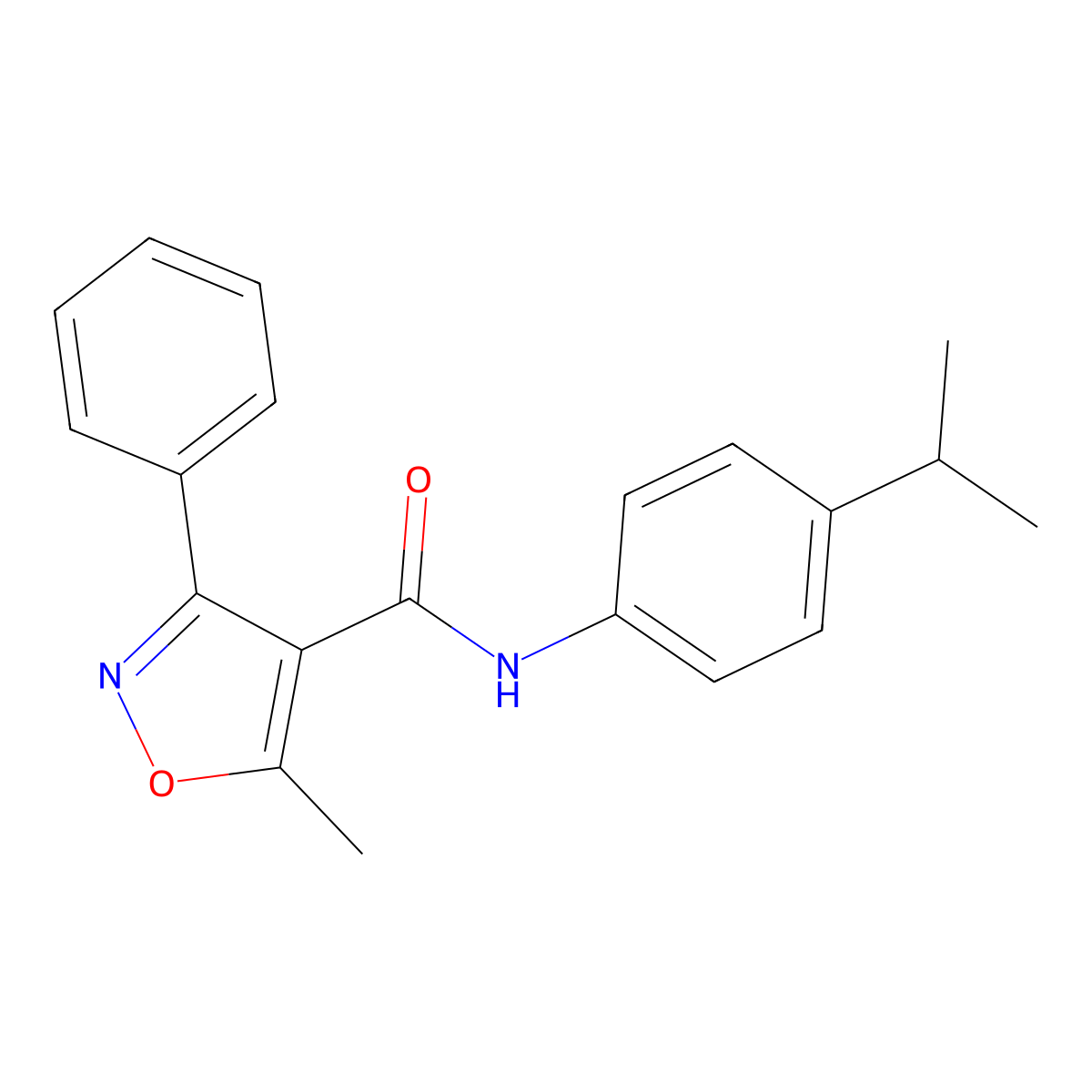 5-methyl-3-phenyl-N-(4-propan-2-ylphenyl)-1,2-oxazole-4-carboxamide molecular structure, CAS 313393-05-4