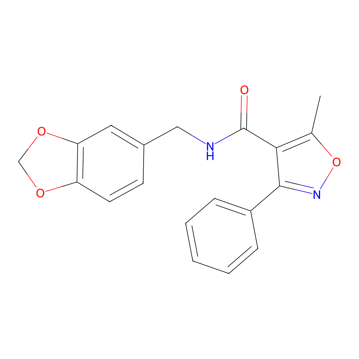 N-(1,3-benzodioxol-5-ylmethyl)-5-methyl-3-phenyl-1,2-oxazole-4-carboxamide molecular structure, CAS 313393-11-2