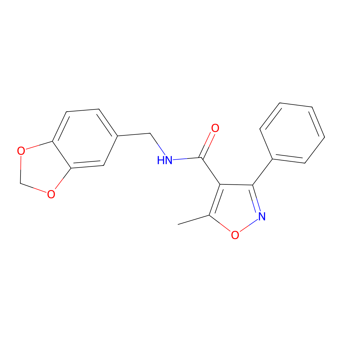 N-(1,3-benzodioxol-5-ylmethyl)-5-methyl-3-phenyl-1,2-oxazole-4-carboxamide molecular structure, CAS 313393-11-2