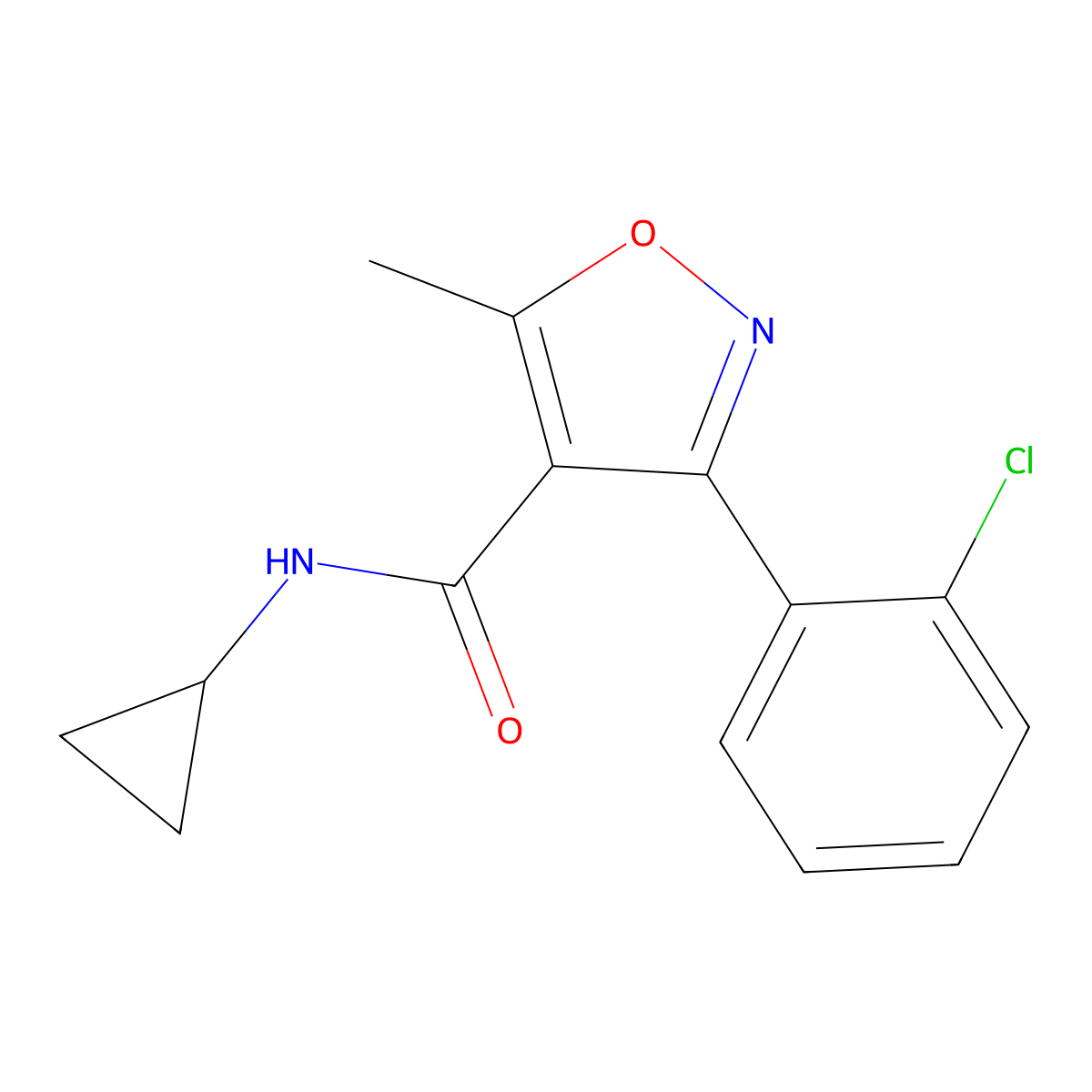3-(2-chlorophenyl)-N-cyclopropyl-5-methyl-1,2-oxazole-4-carboxamide molecular structure, CAS 313393-17-8