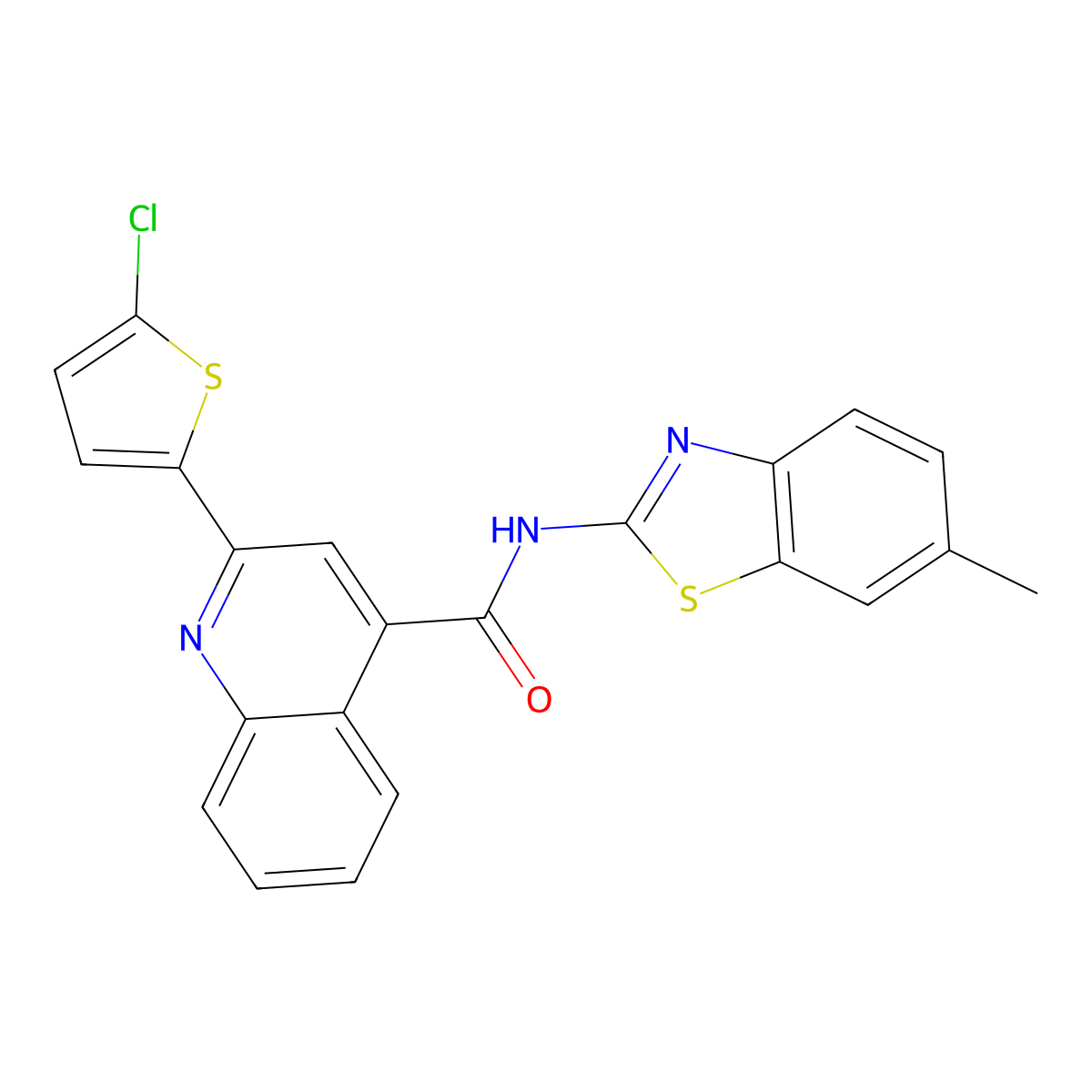 2-(5-chlorothiophen-2-yl)-N-(6-methyl-1,3-benzothiazol-2-yl)quinoline-4-carboxamide molecular structure, CAS 313393-39-4
