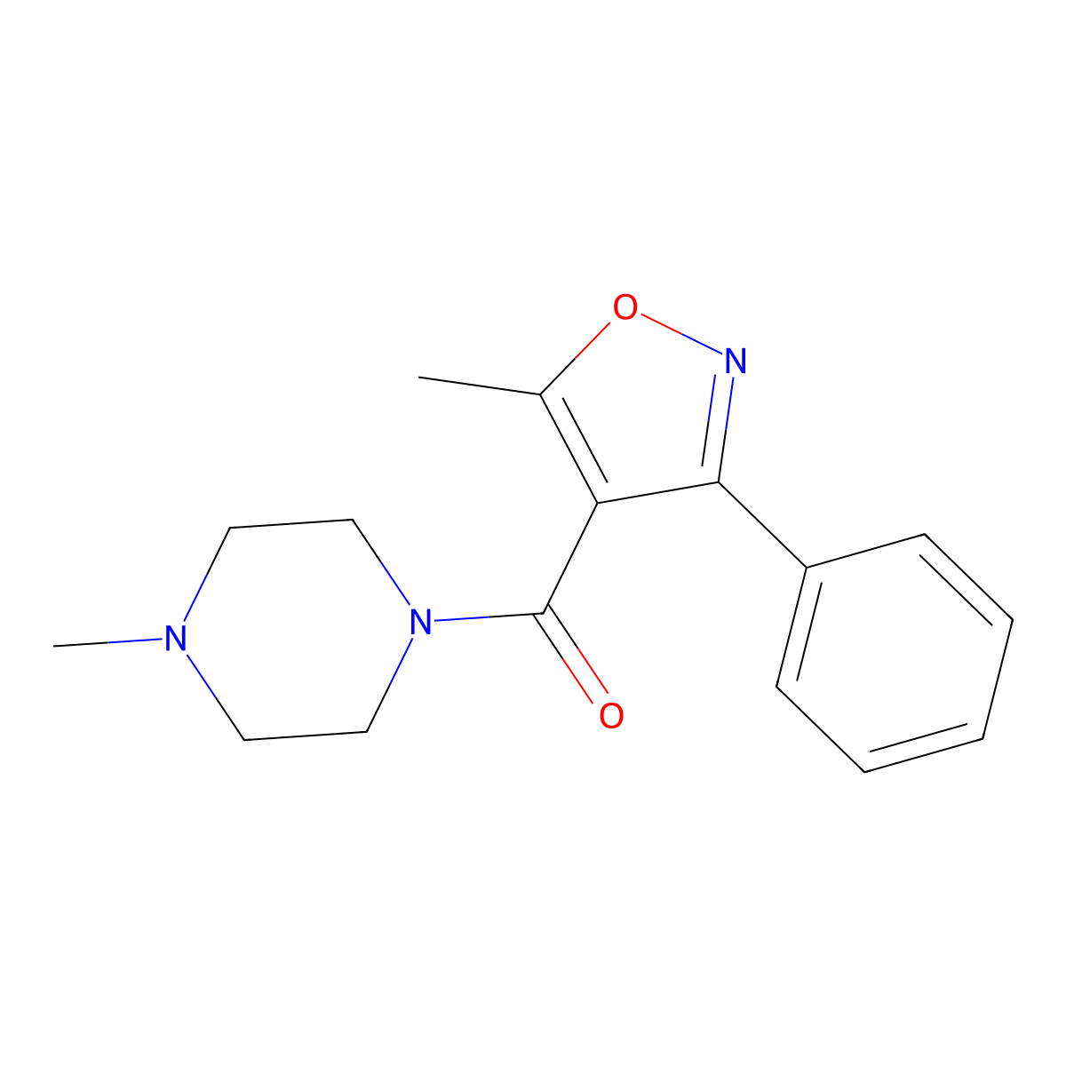 1-Methyl-4-[(5-methyl-3-phenyl-4-isoxazolyl)carbonyl]piperazine molecular structure, CAS 313393-57-6