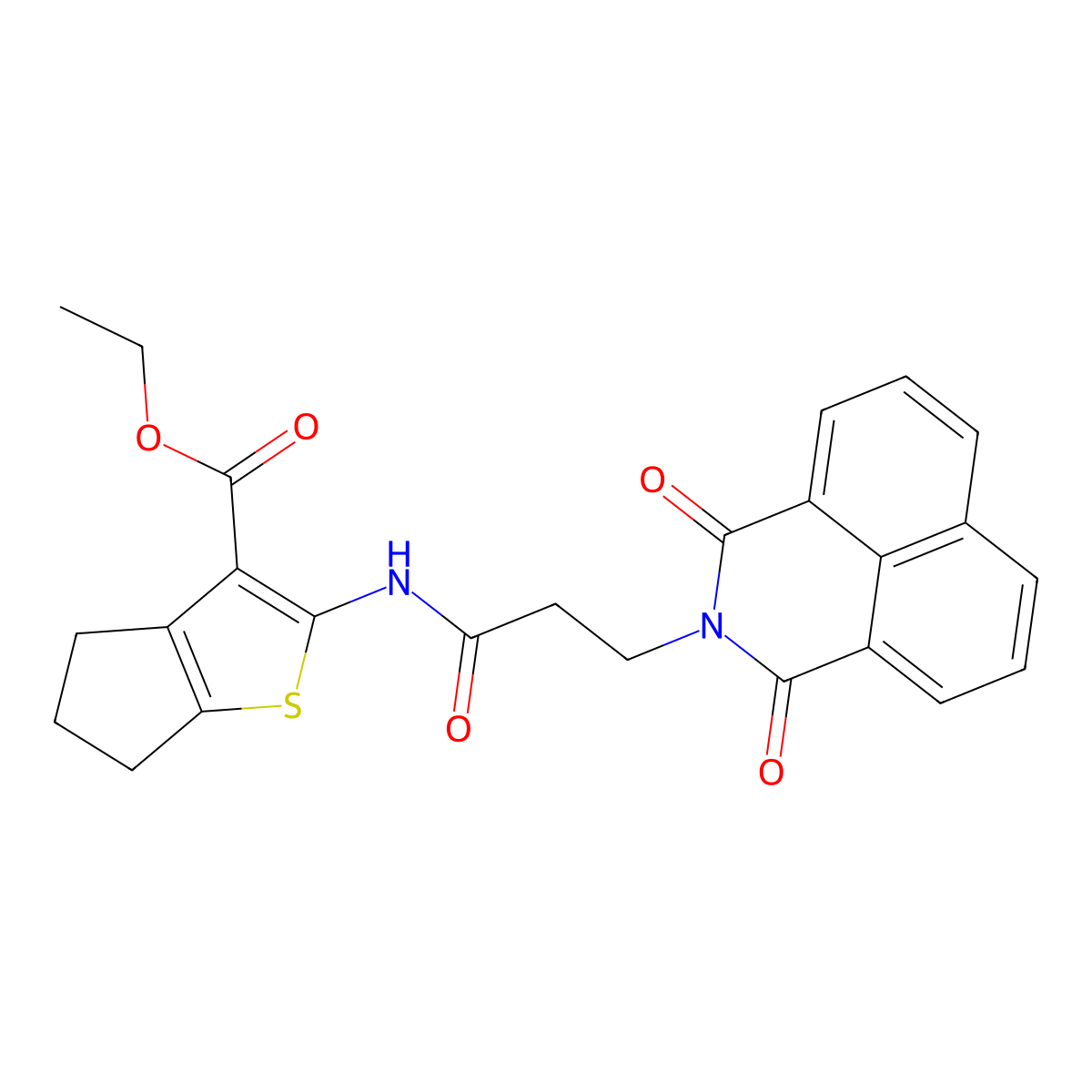 ethyl 2-[3-(1,3-dioxobenzo[de]isoquinolin-2-yl)propanoylamino]-5,6-dihydro-4H-cyclopenta[b]thiophene-3-carboxylate molecular structure, CAS 313393-90-7