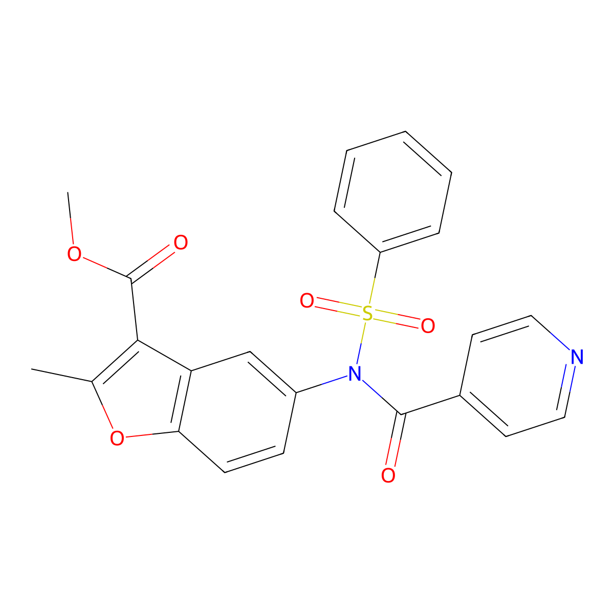 Methyl 5-[isonicotinoyl(phenylsulfonyl)amino]-2-methyl-1-benzofuran-3-carboxylate molecular structure, CAS 313393-99-6