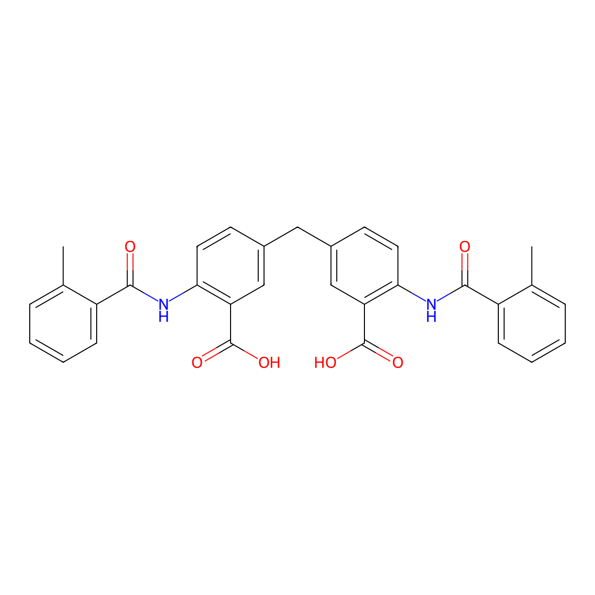 5,5'-Methylenebis(2-(2-methylbenzamido)benzoic acid) molecular structure, CAS 313394-36-4