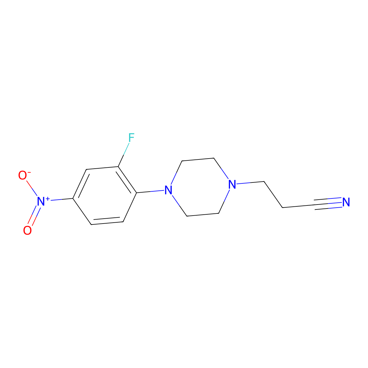 3-(4-{2-Fluoro-4-nitrophenyl}-1-piperazinyl)propanenitrile molecular structure, CAS 313394-39-7