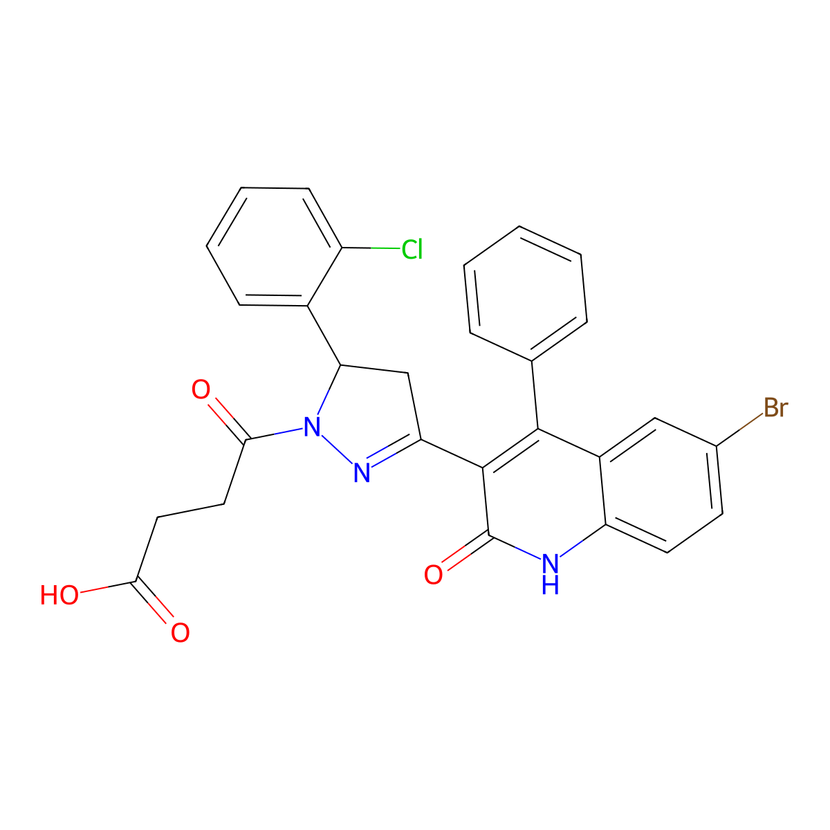 4-(3-(6-bromo-2-oxo-4-phenyl-1,2-dihydroquinolin-3-yl)-5-(2-chlorophenyl)-4,5-dihydro-1H-pyrazol-1-yl)-4-oxobutanoic acid molecular structure, CAS 313395-49-2