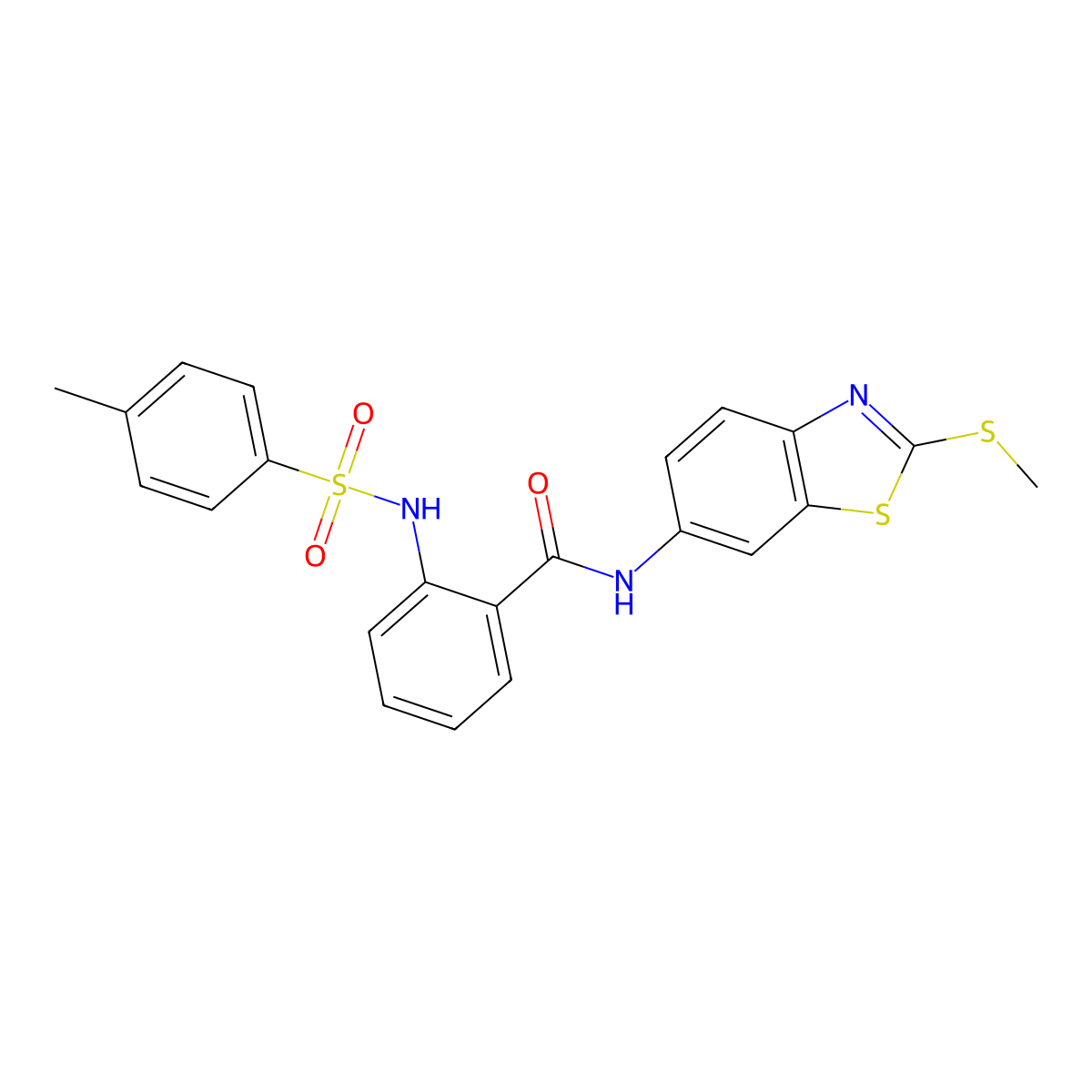 2-[(4-methylphenyl)sulfonylamino]-N-(2-methylsulfanyl-1,3-benzothiazol-6-yl)benzamide molecular structure, CAS 313395-54-9