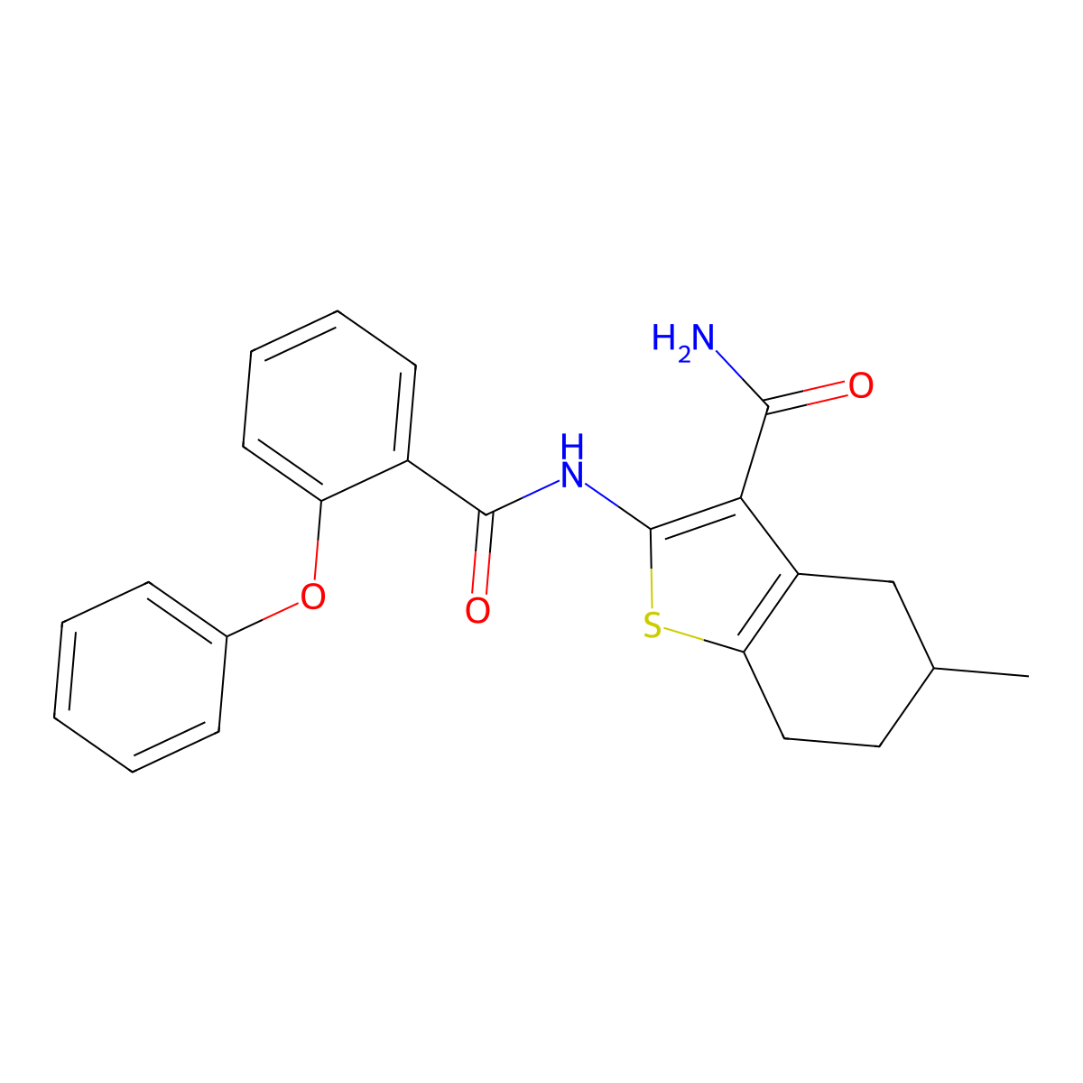 5-Methyl-2-(2-phenoxybenzamido)-4,5,6,7-tetrahydrobenzo[b]thiophene-3-carboxamide molecular structure, CAS 313395-58-3