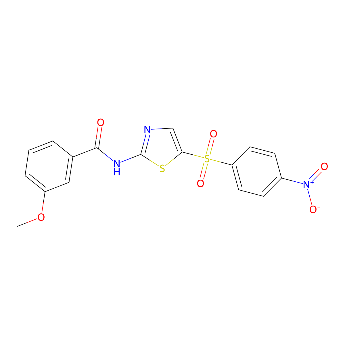3-methoxy-N-(5-((4-nitrophenyl)sulfonyl)thiazol-2-yl)benzamide molecular structure, CAS 313395-86-7