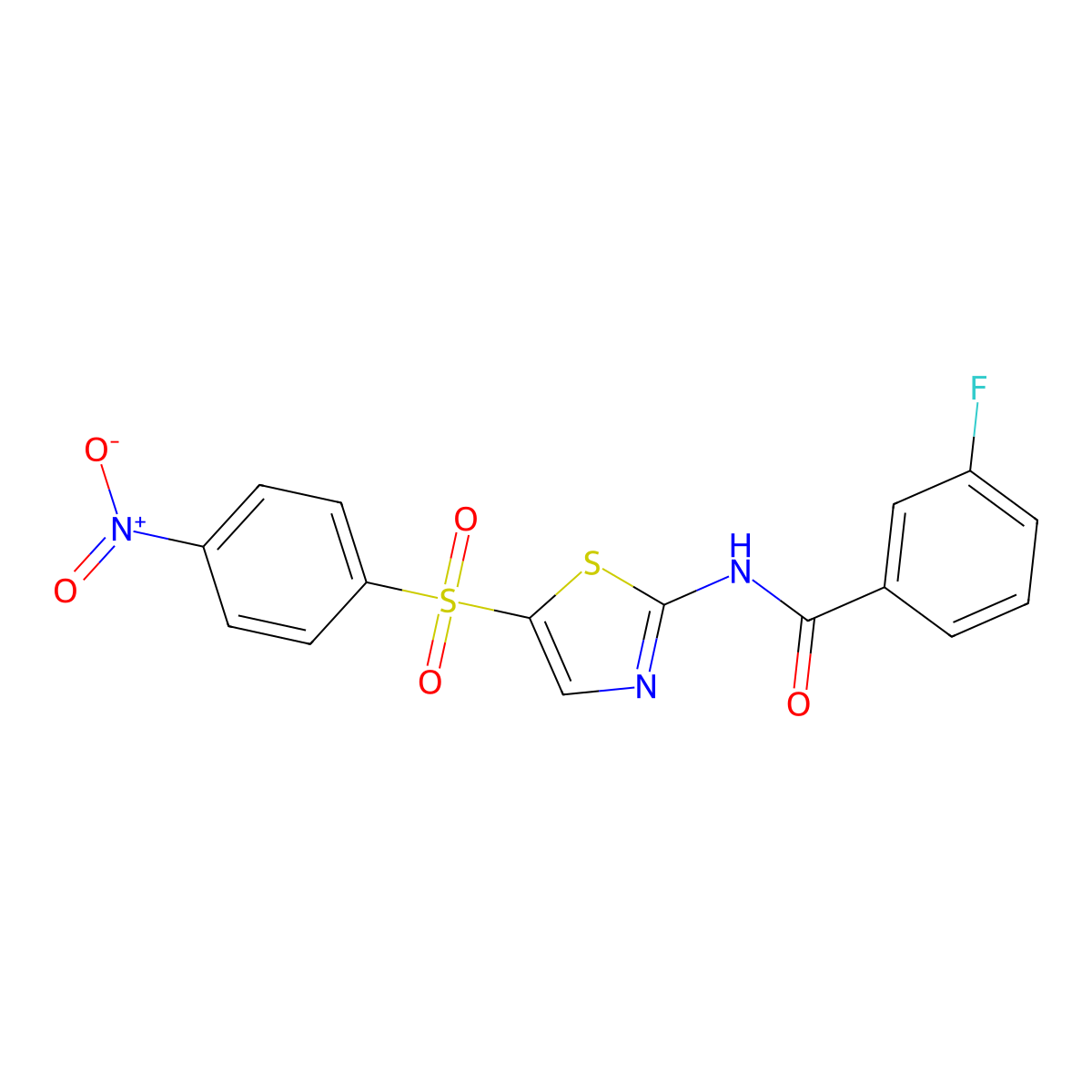 3-fluoro-N-(5-((4-nitrophenyl)sulfonyl)thiazol-2-yl)benzamide molecular structure, CAS 313395-88-9
