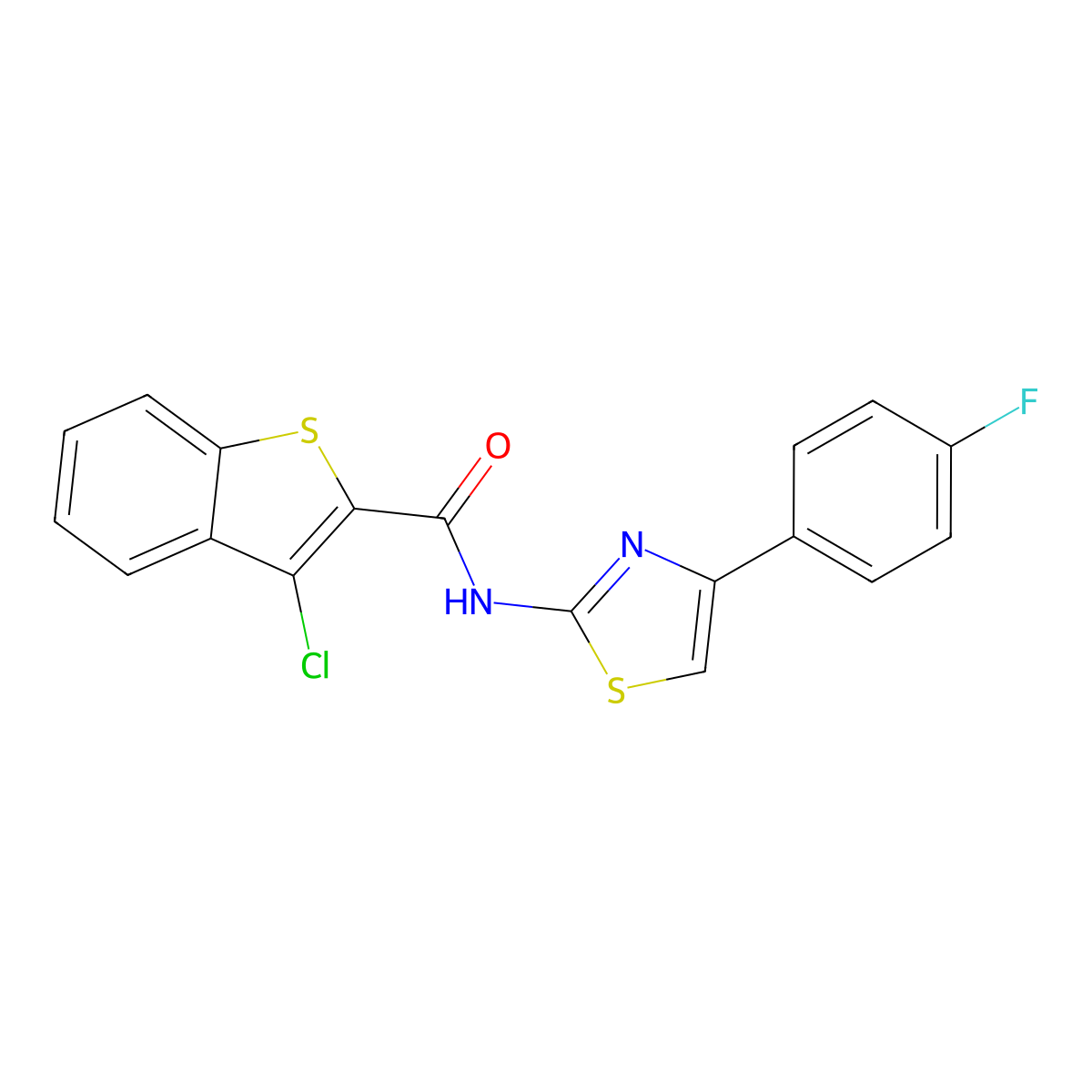 3-chloro-N-[4-(4-fluorophenyl)-1,3-thiazol-2-yl]-1-benzothiophene-2-carboxamide molecular structure, CAS 313395-91-4